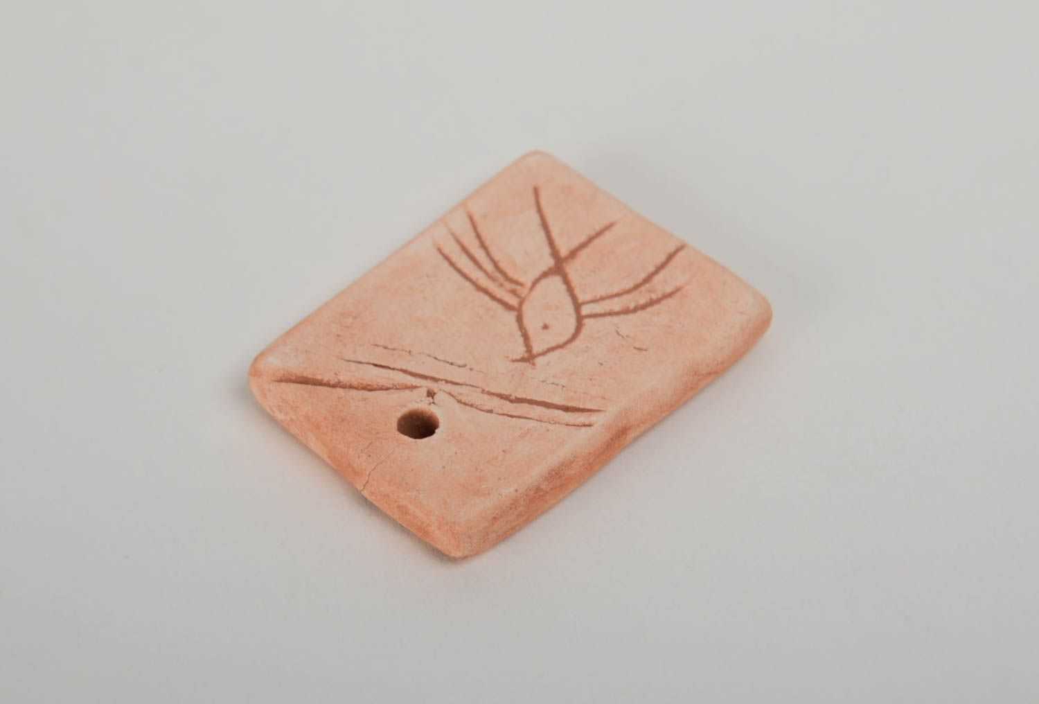 Handmade decorative ceramic component for jewelry making with scratched pattern photo 3