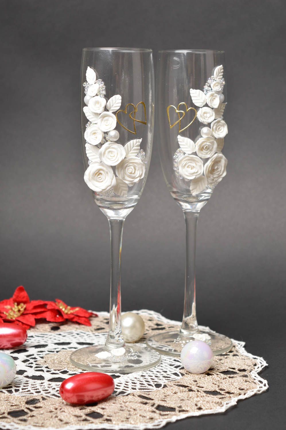 Handmade Hochzeit Sektgläser Tischdeko Hochzeit Champagner Gläser mit Blumen foto 1