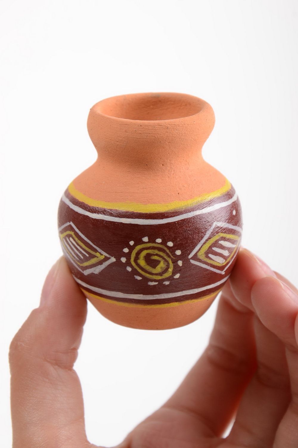 Декоративный глиняный кувшин с росписью ручной работы маленький для декора дома фото 5