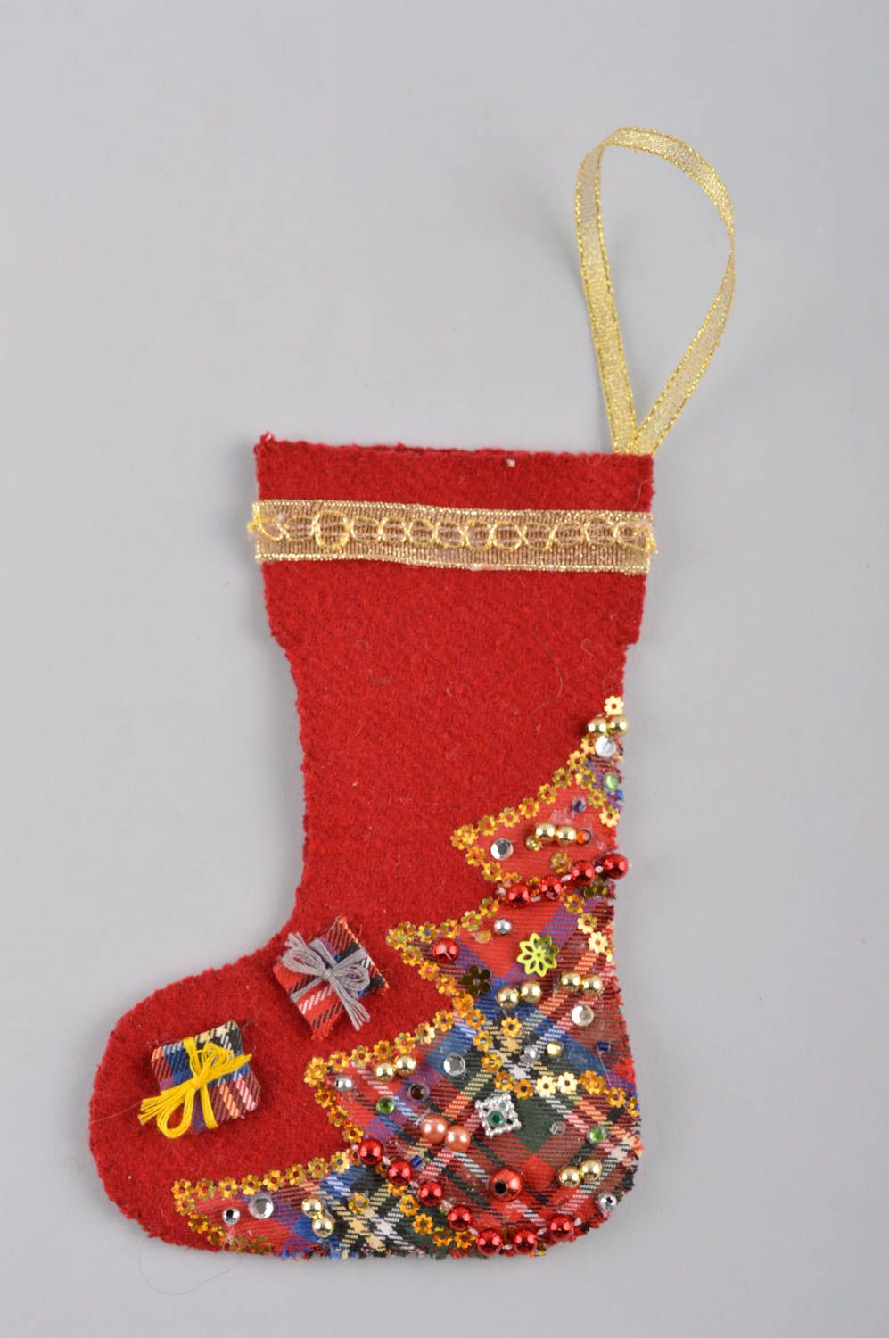 Calcetín de Navidad artesanal elemento decorativo  bota navideña rojo pequeño foto 1