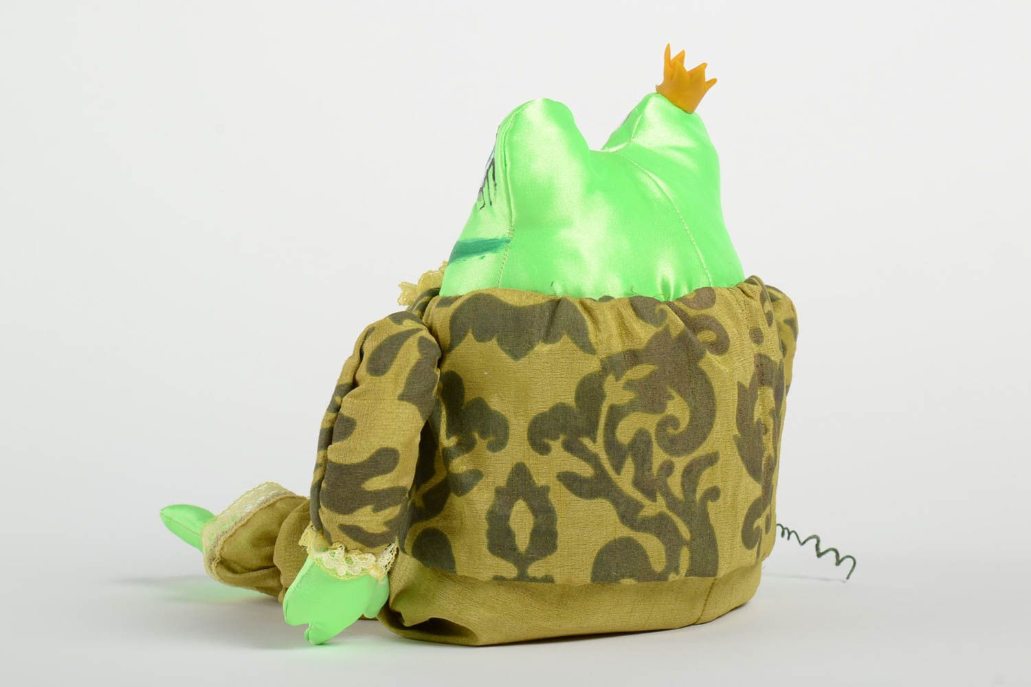 Мягкая игрушка лягушка зеленая авторского дизайна из хлопка ручной работы фото 4