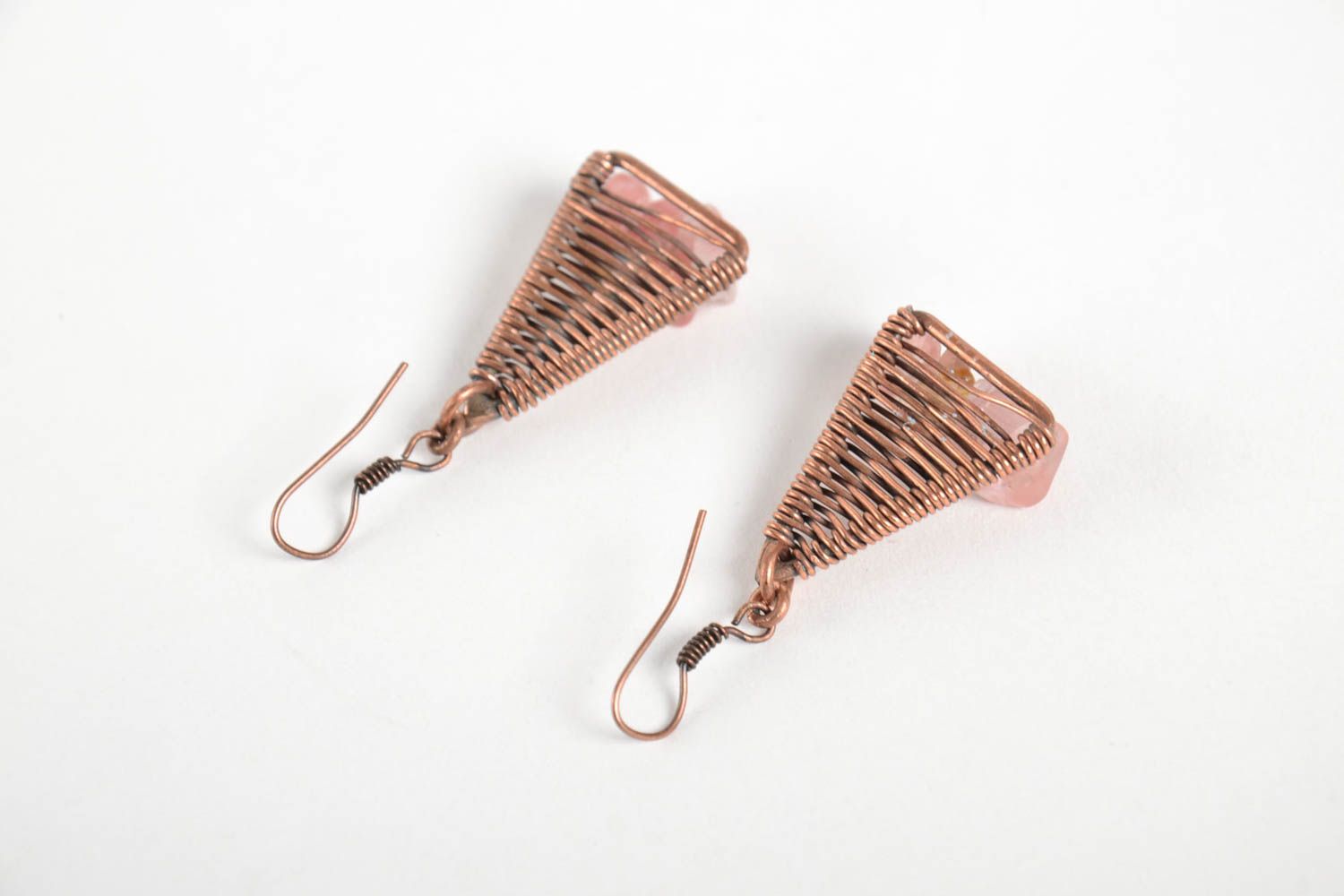 Handmade kleine Kupfer Ohrringe Designer Schmuck Accessoire für Frauen mit Stein foto 3