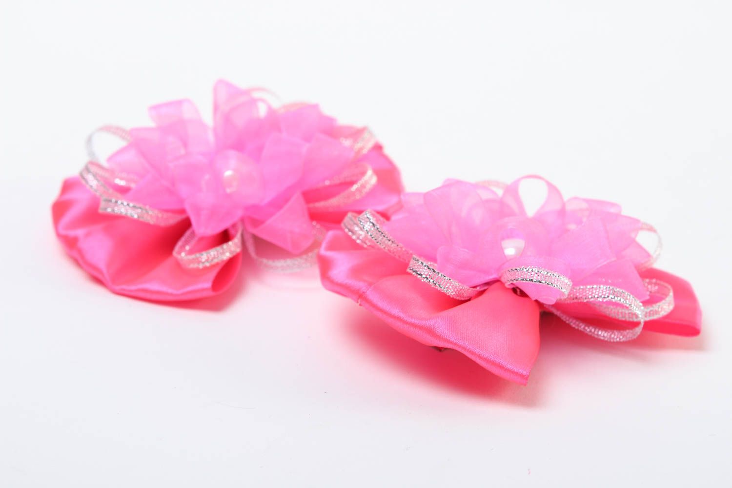 Заколки бантики ручной работы аксессуары для волос детские украшения розовые фото 3