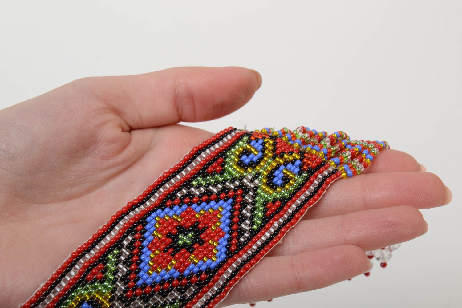 Collier en perles de rocaille multicolore style ethnique avec frange fait main photo 5