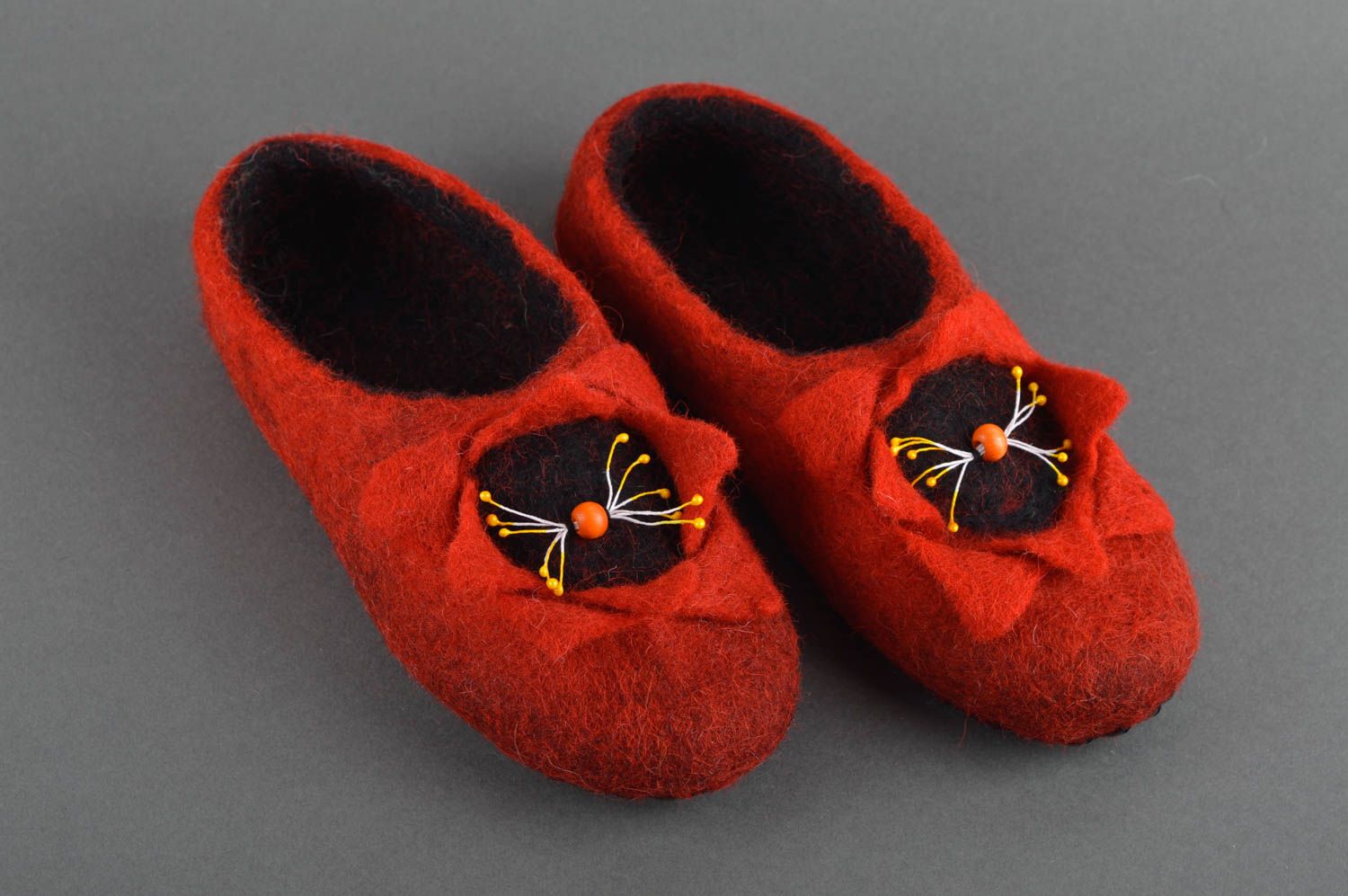 Handmade Hausschuhe gefilzt Pantoffel Schuhe warme Damen Hausschuhe rot schön foto 1