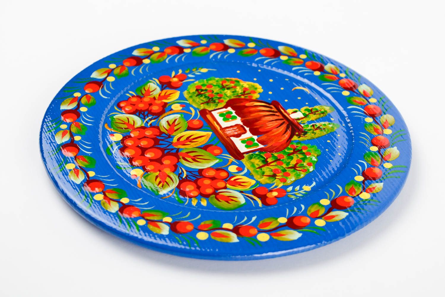 Расписная посуда ручной работы деревянная тарелка синяя расписная тарелка фото 3