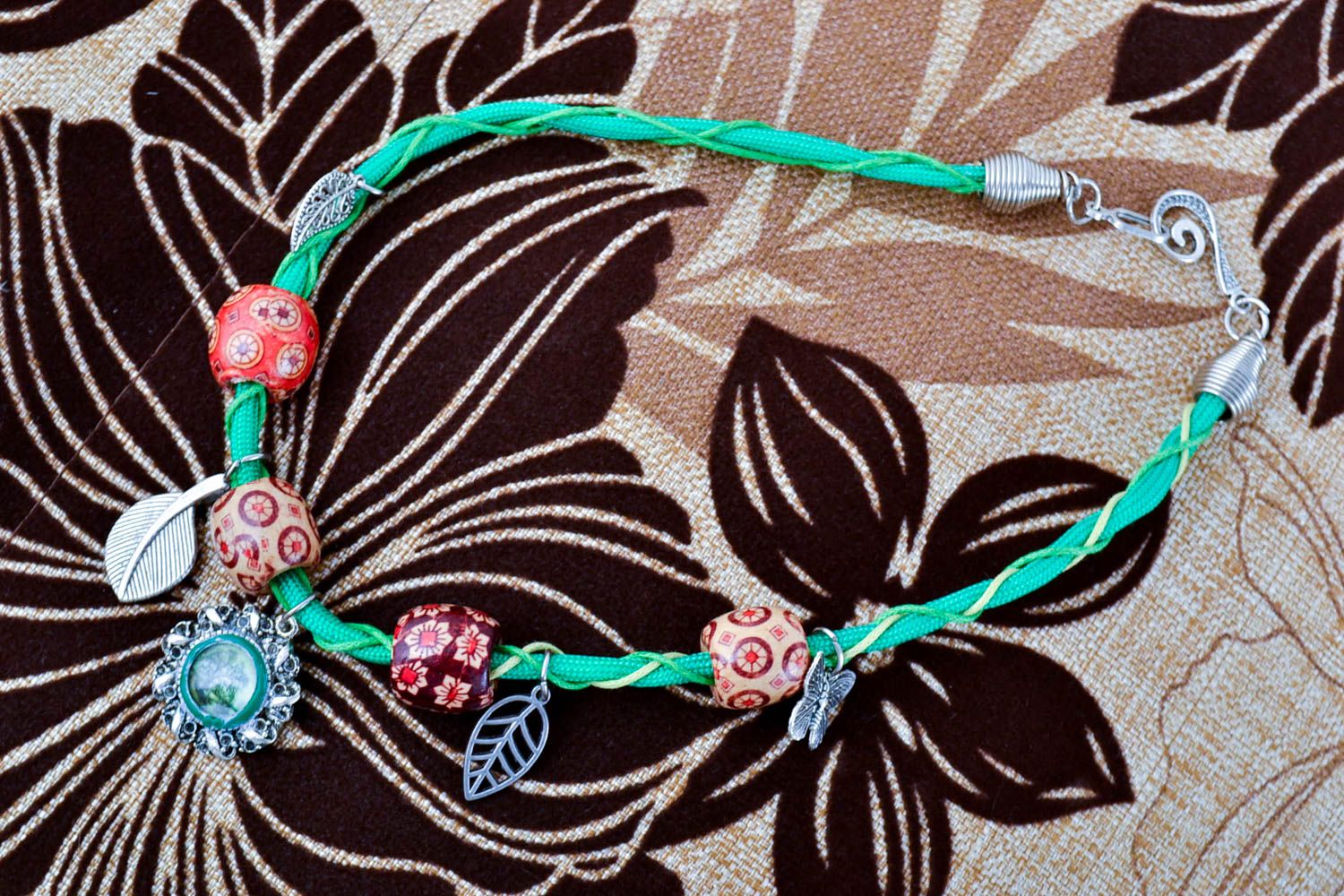 Halskette handmade Collier für Frauen Halskette aus Stoff Schmuck Kette grün foto 1