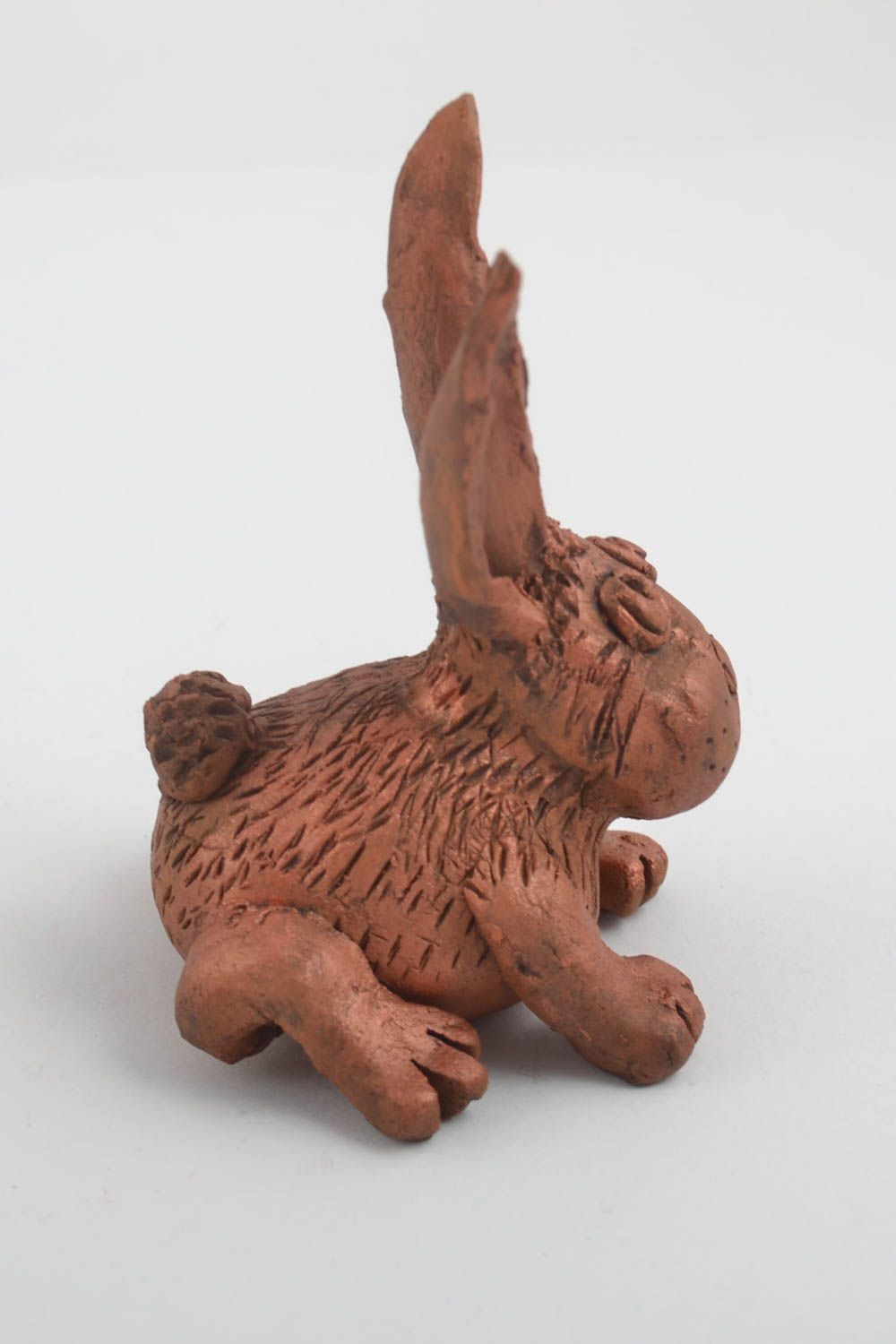 Figurine animal fait main Petite statuette en argile lapin Déco intérieur photo 3