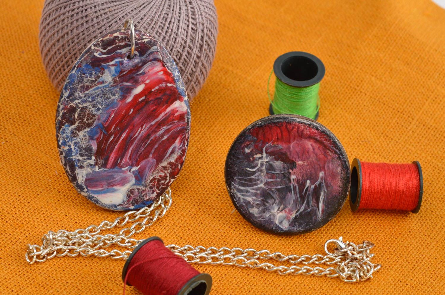 Handmade jewelry set plastic pendant necklace plastic brooch jewelry gift ideas photo 1