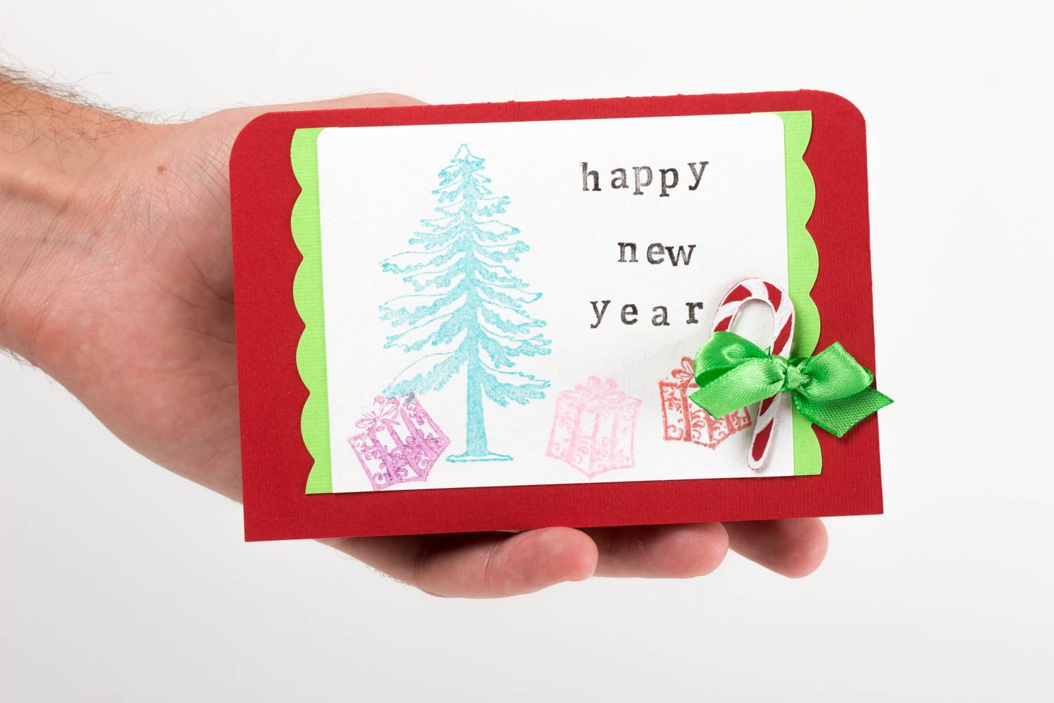 Carte de voeux Nouvel An faite main rouge-blanc en papier Petit cadeau photo 5