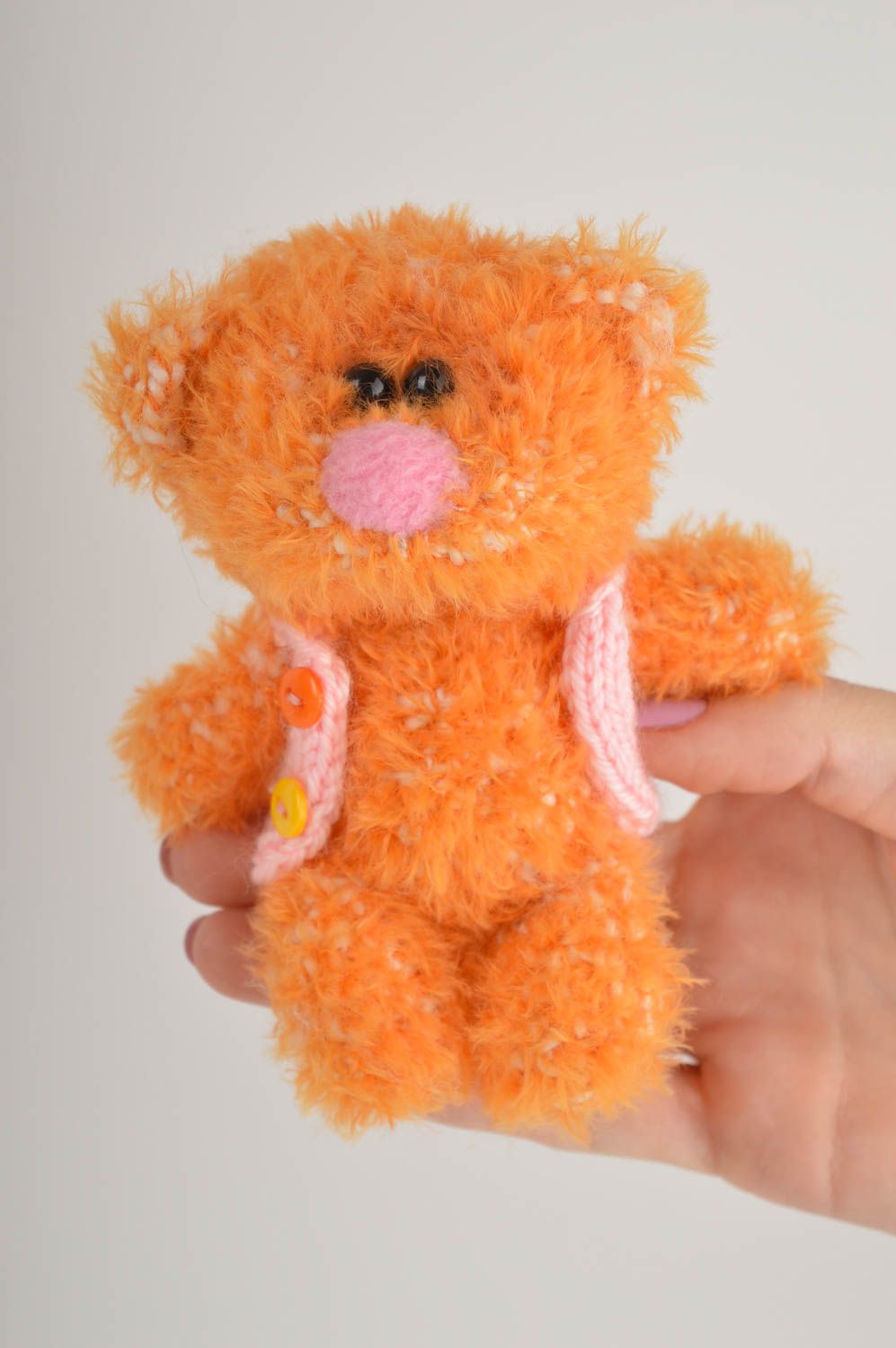 Jouet ours orange Peluche faite main tricotée originale Cadeau pour enfant photo 5