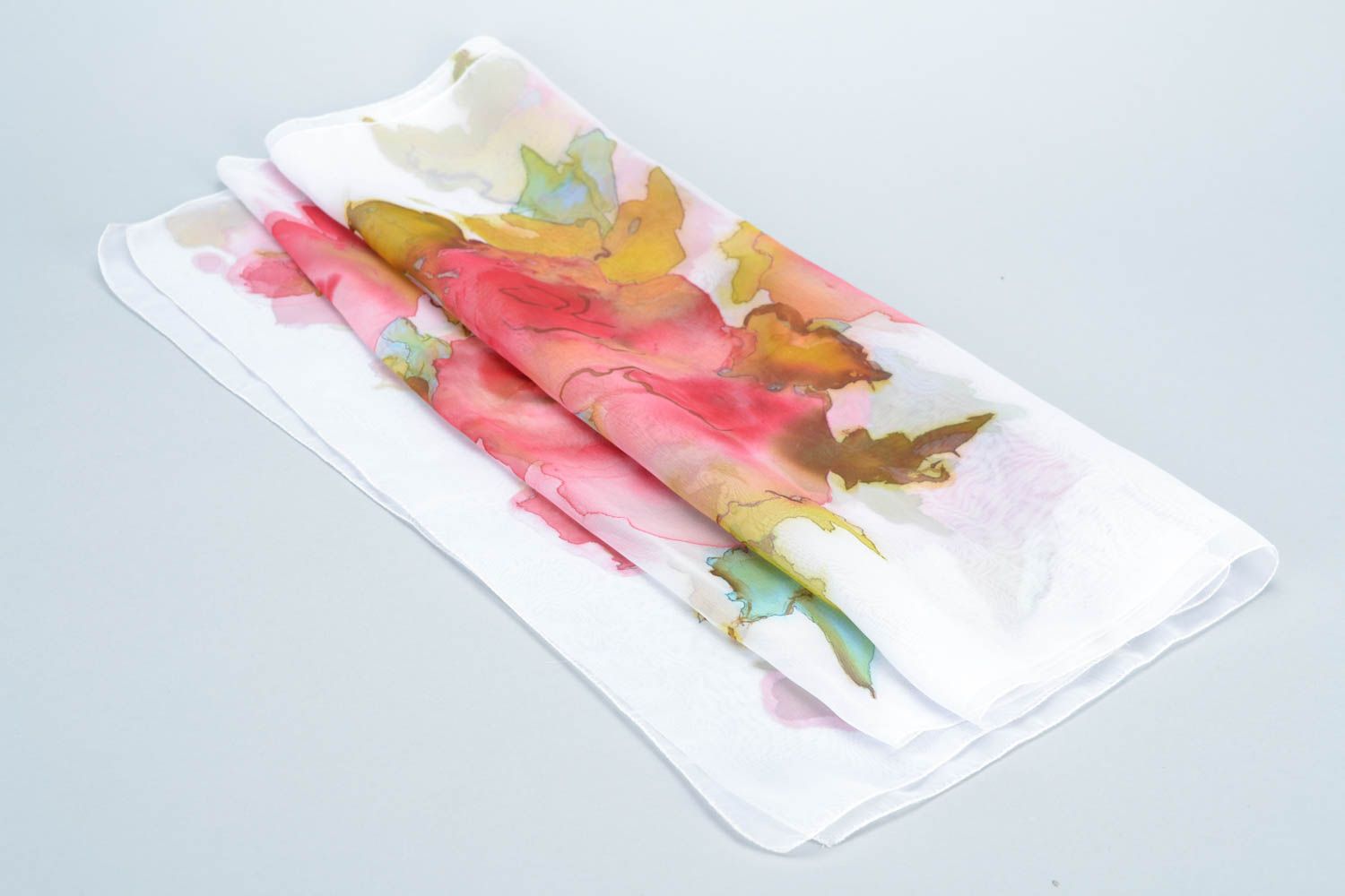 Модный шарф из искусственного шифона с ручной росписью в технике батик  фото 2