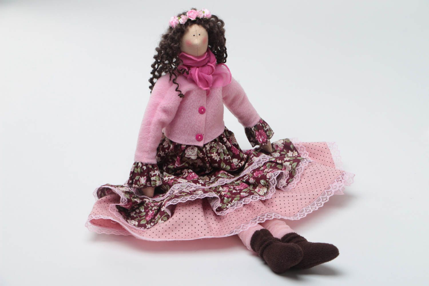 Авторская текстильная кукла ручной работы мягкая оригинальная розовая фото 2