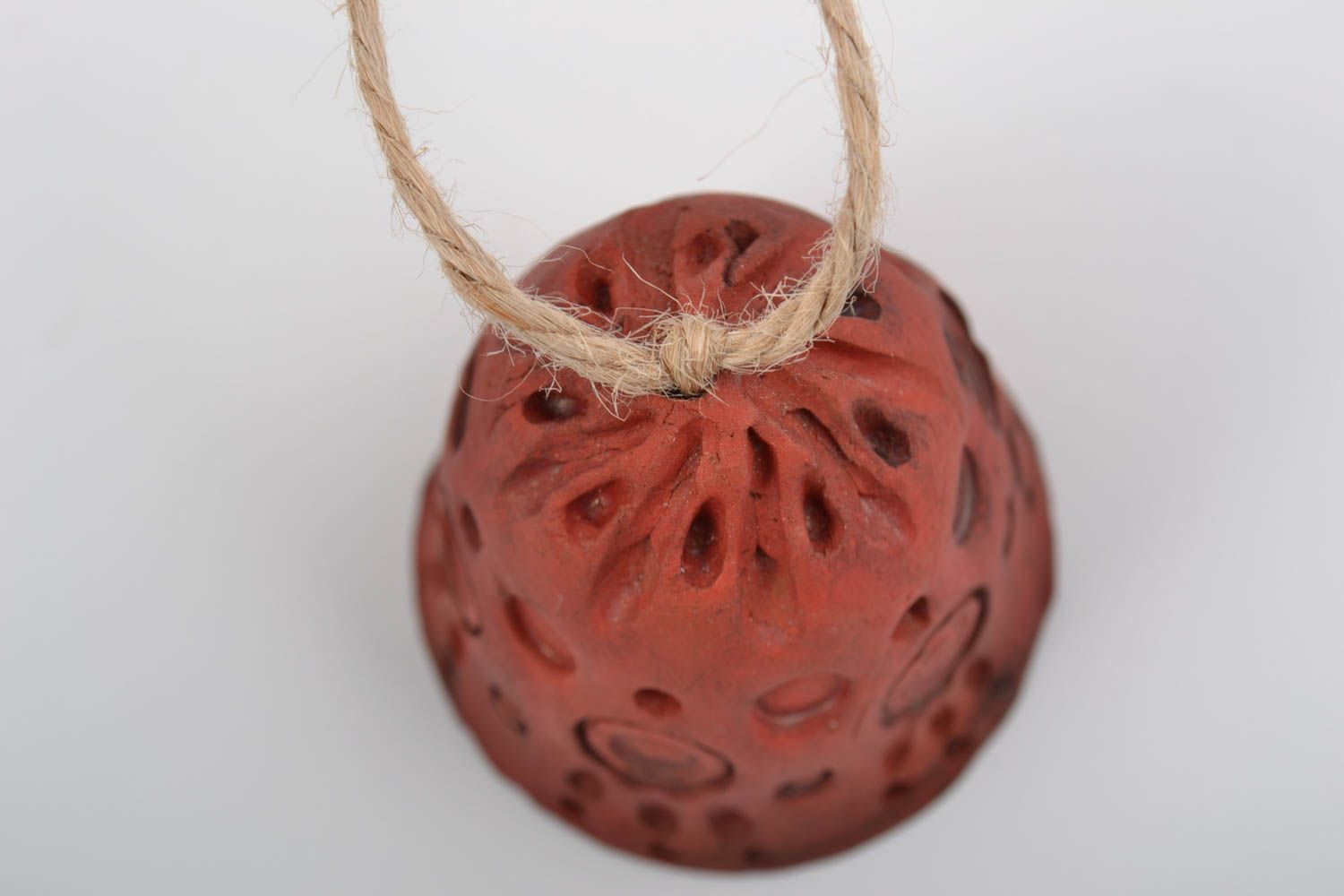 Unusual beautiful handmade patterned clay bell for interior decor photo 4