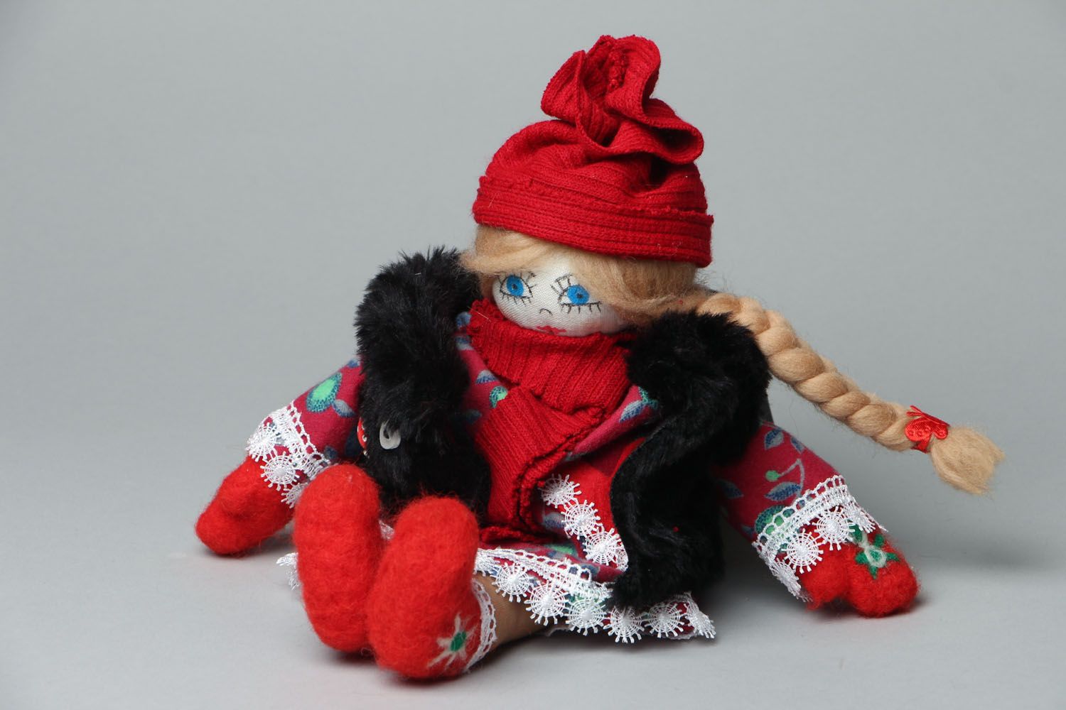 Soft fabric toy Doll in Red Hat photo 1