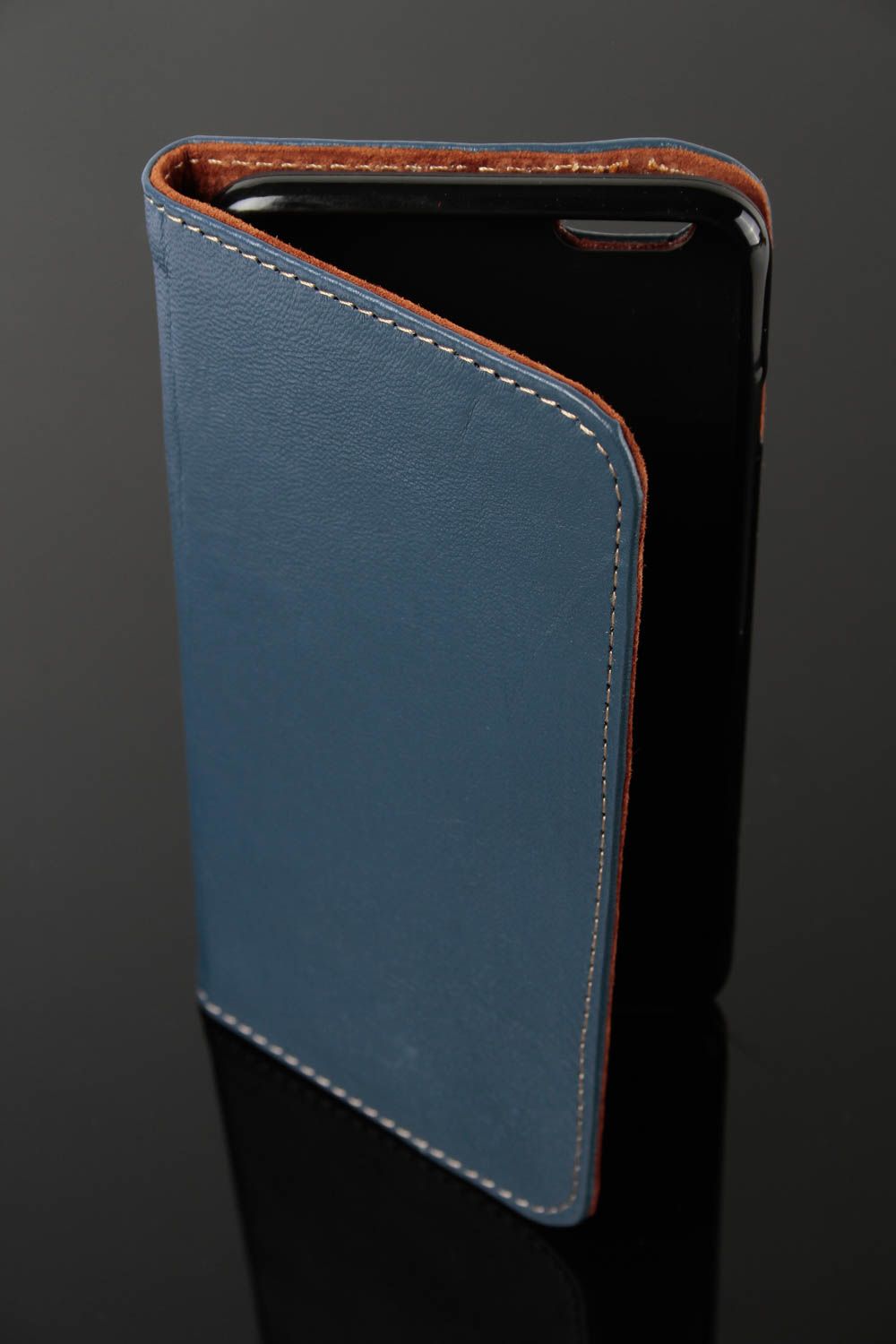 Housse smartphone cuir bleue faite main Étui téléphone portable Cadeau pratique photo 2