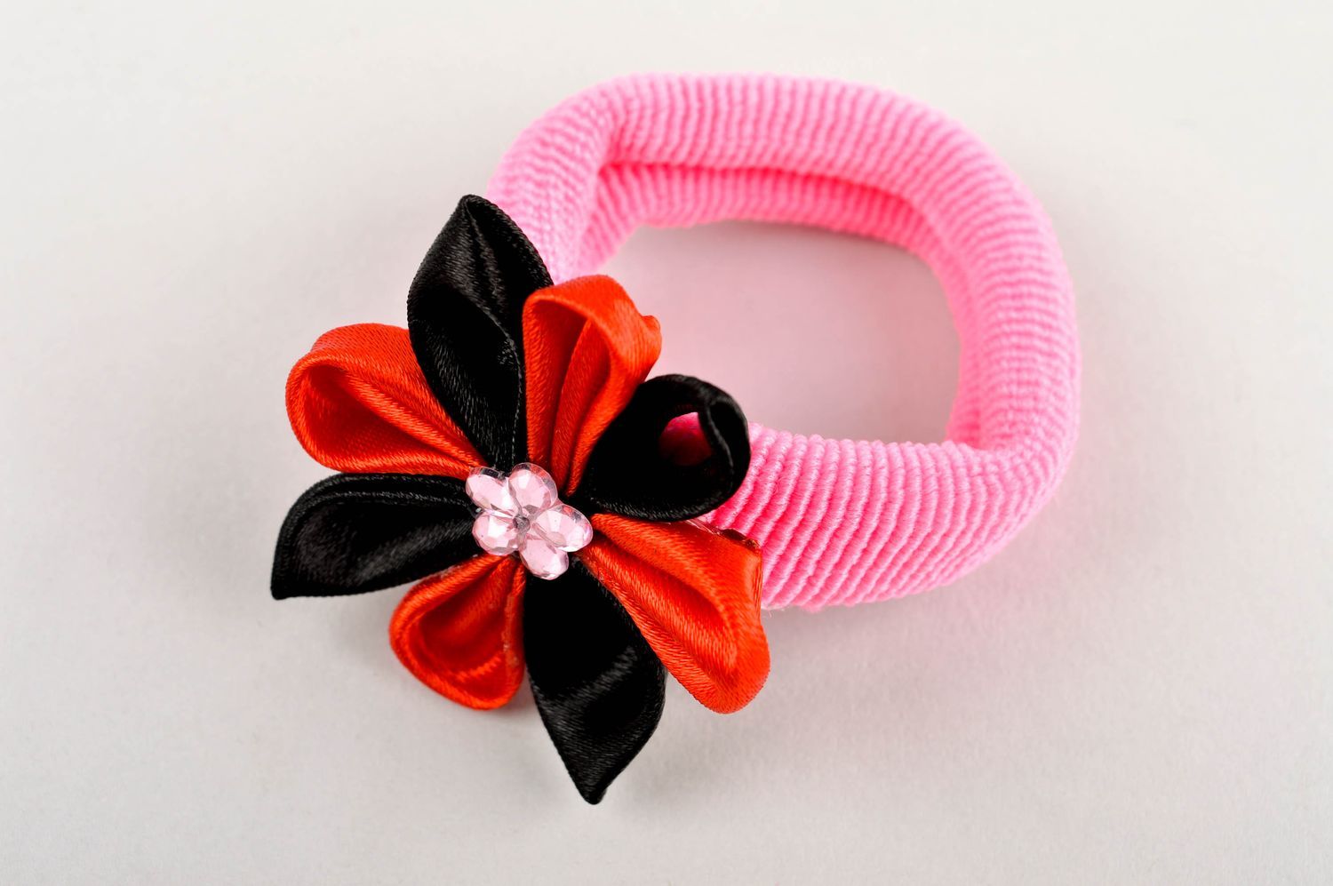 Élastique à cheveux fait main Accessoire coiffure rose avec fleur Petit cadeau photo 2