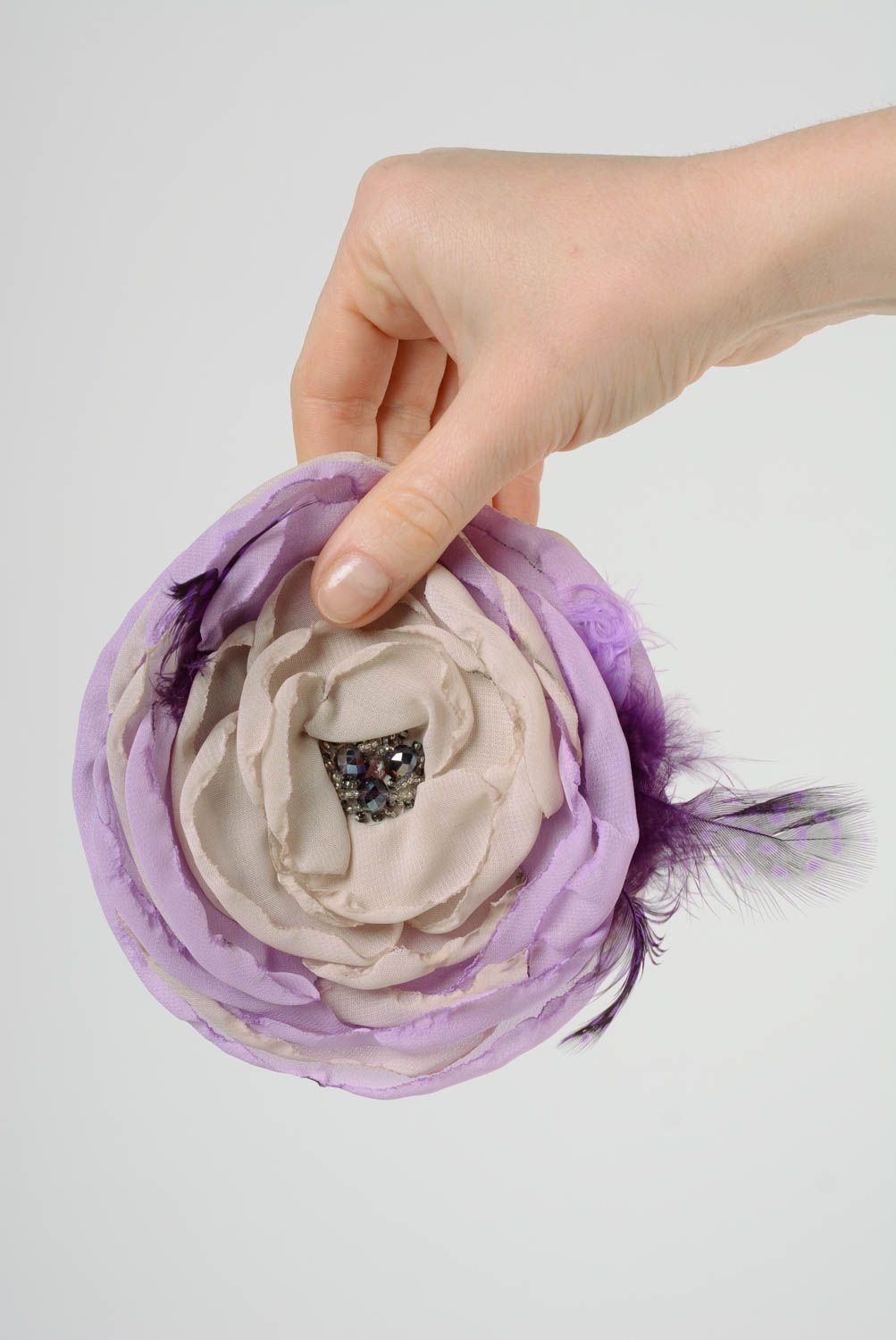 Broche Fleur en tissu violette grande originale accessoire d'été fait main photo 3