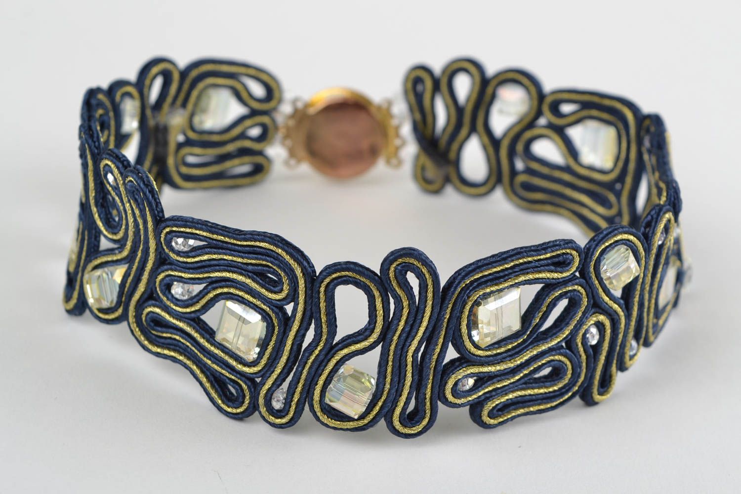 Soutache bracelet with Czech crystal handmade evening designer accessory  photo 3