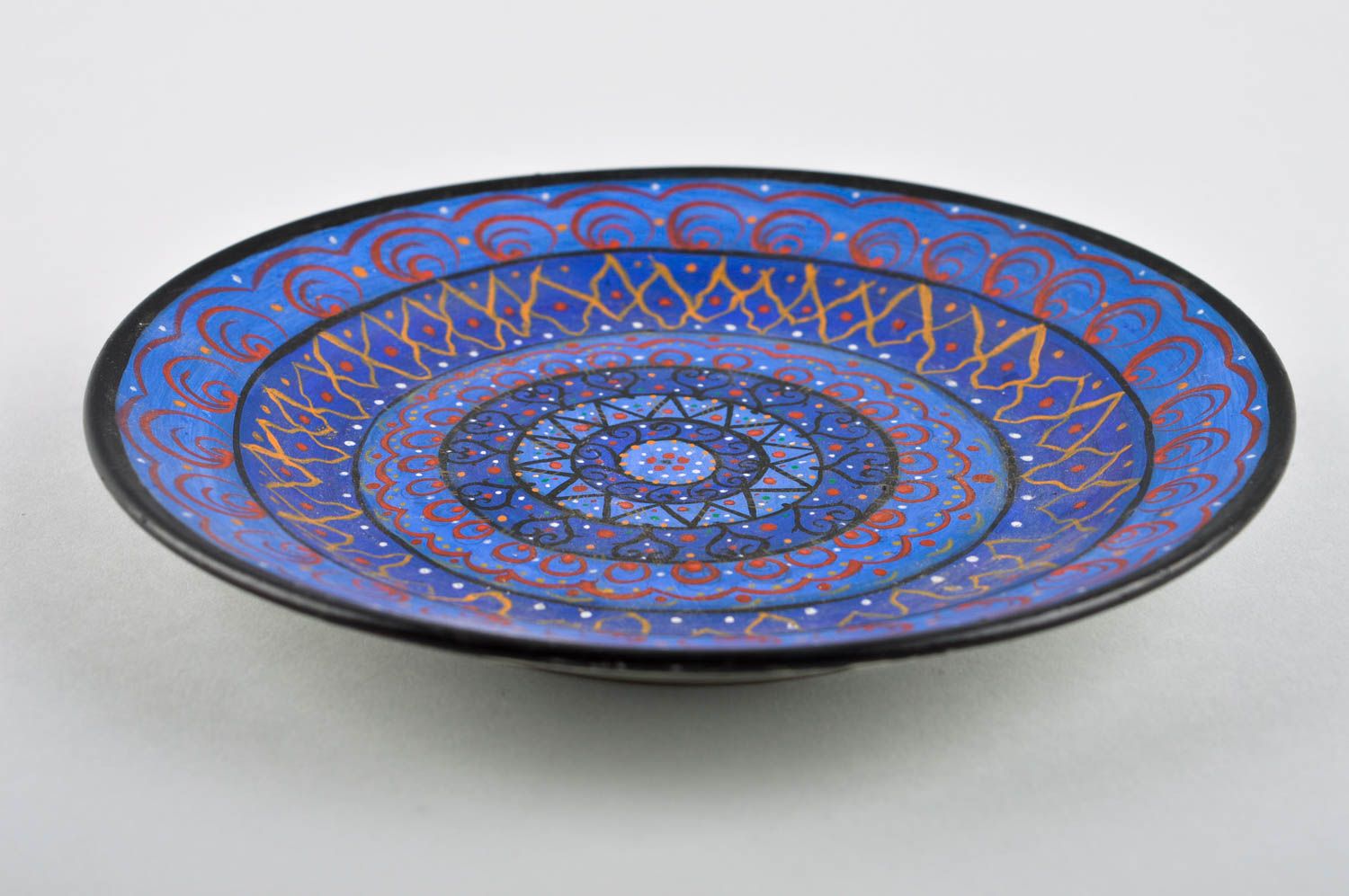 Декоративная тарелка ручной работы красивая тарелка синяя подарочная тарелка фото 4
