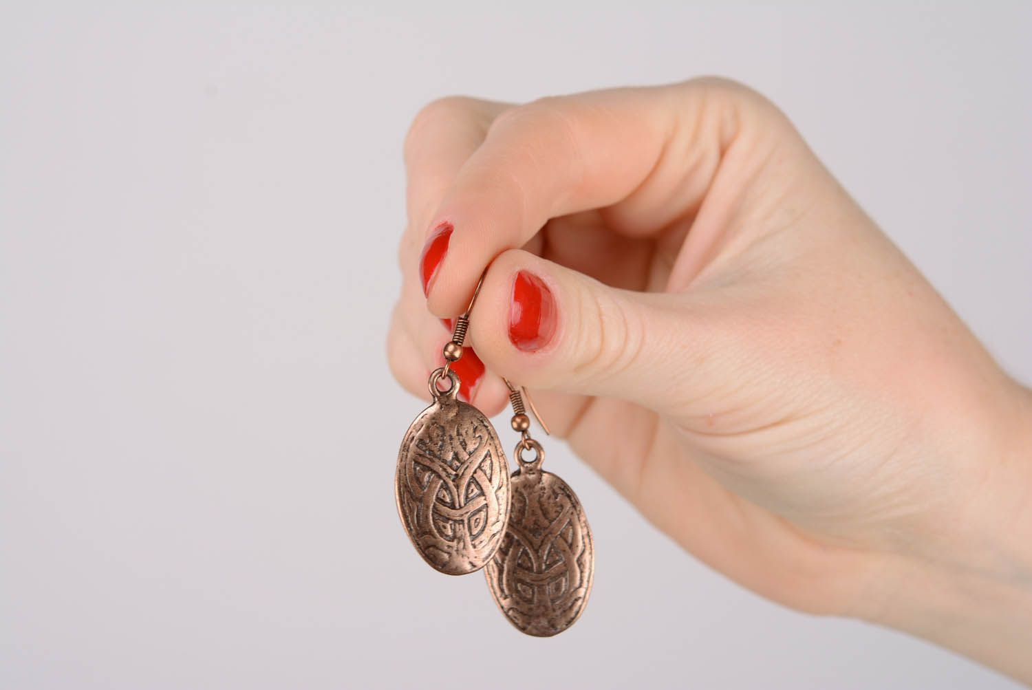 Copper earrings with pendants photo 2