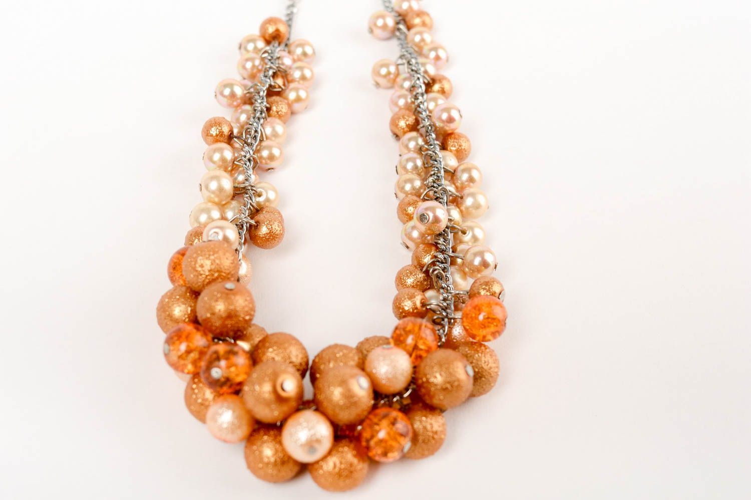 Beautiful handmade ceramic pearl bead necklace on chain basis photo 4