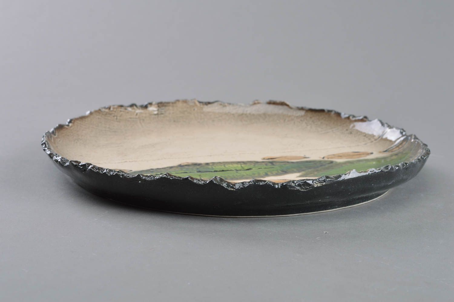 Grande assiette ovale en porcelaine peinte de glaçure faite main Flux vaisselle photo 1