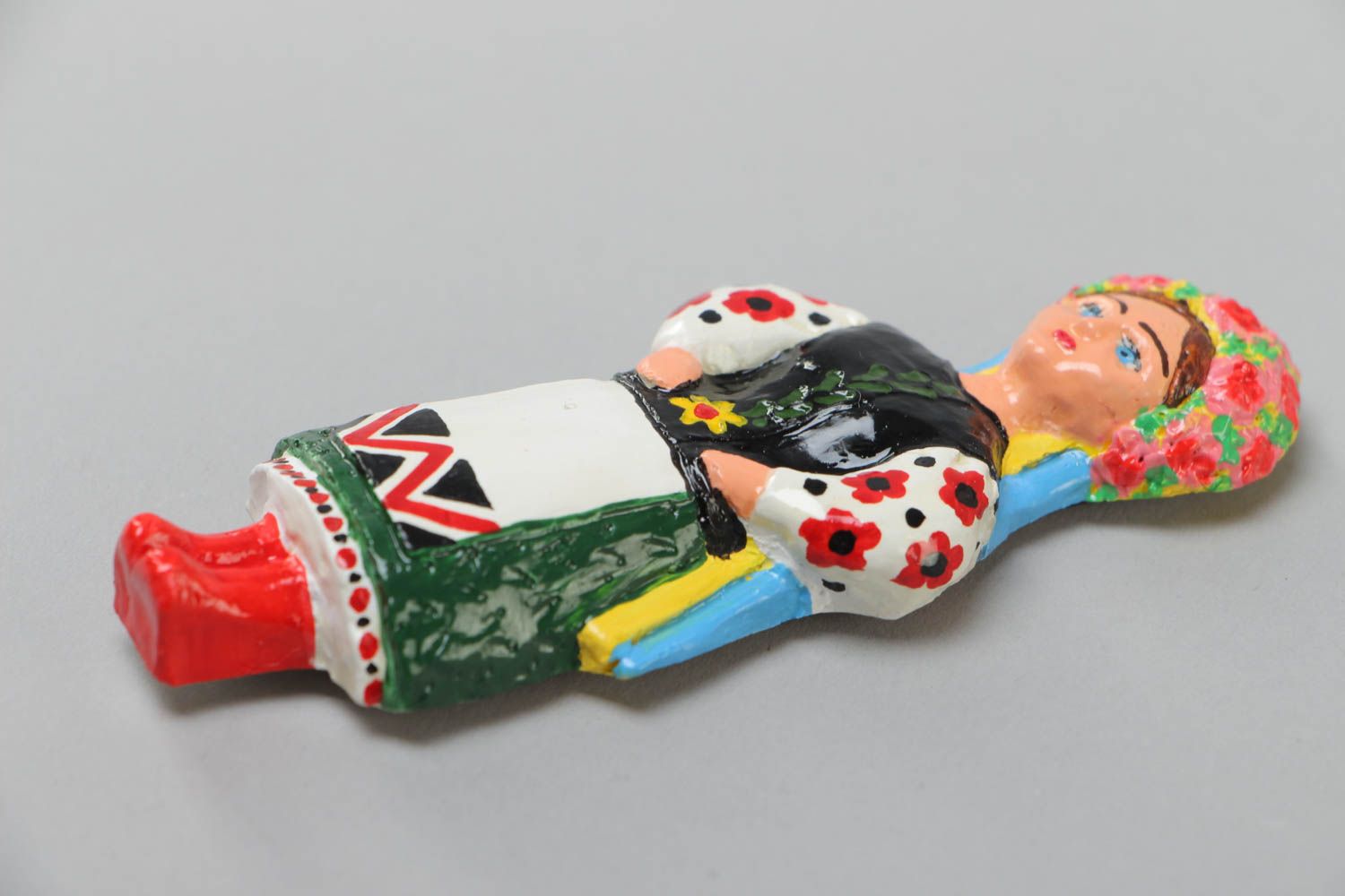 Magnet frigo fait main design original poupée peinte de style ethnique photo 3