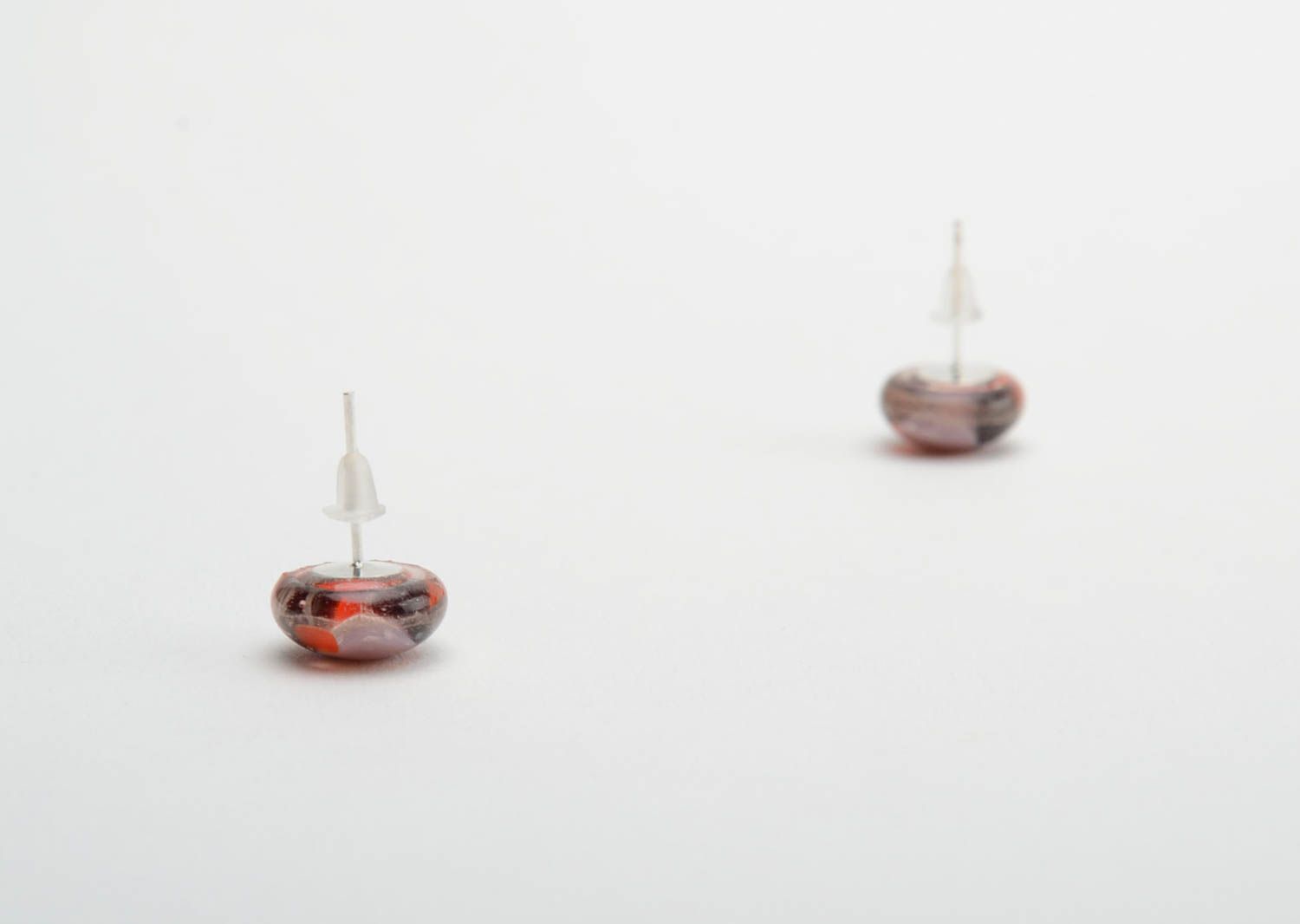 Round-shaped designer earrings handmade glass fusing jewelry in red colors  photo 4