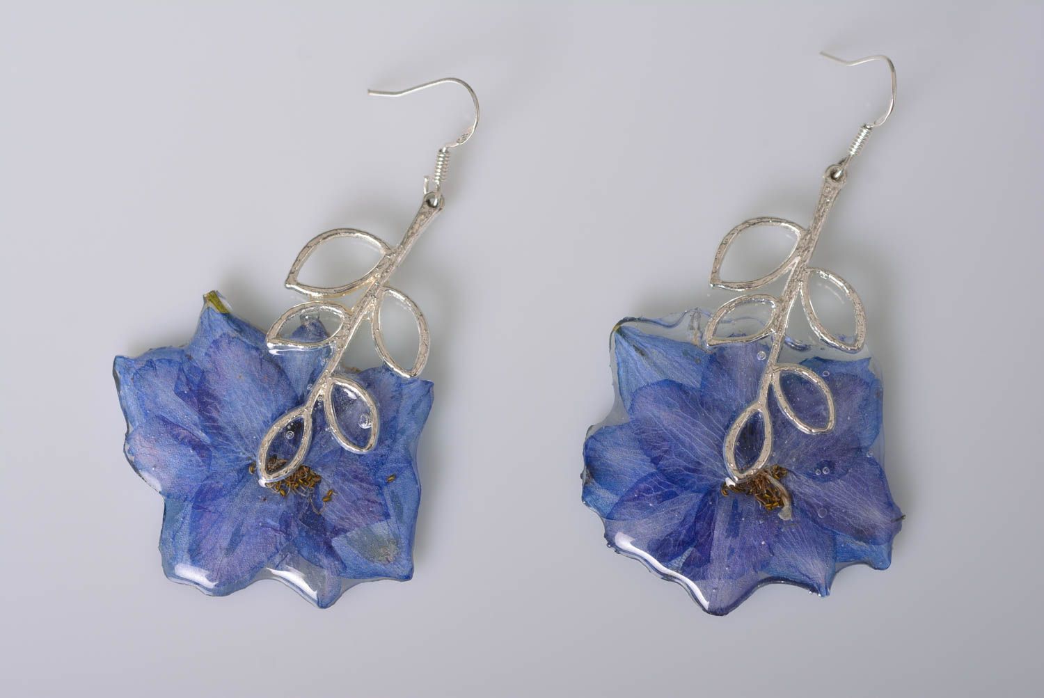 Handmade Blumen Ohrringe Designer Schmuck Ohrhänger Modeschmuck in Blau foto 5