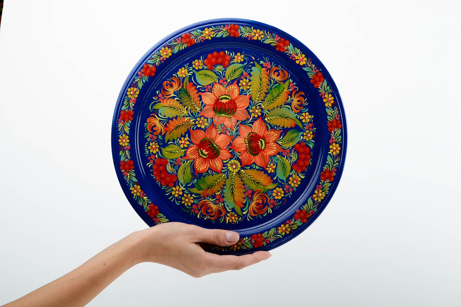 Подарочная тарелка ручной работы деревянная посуда декор на стену с росписью фото 2
