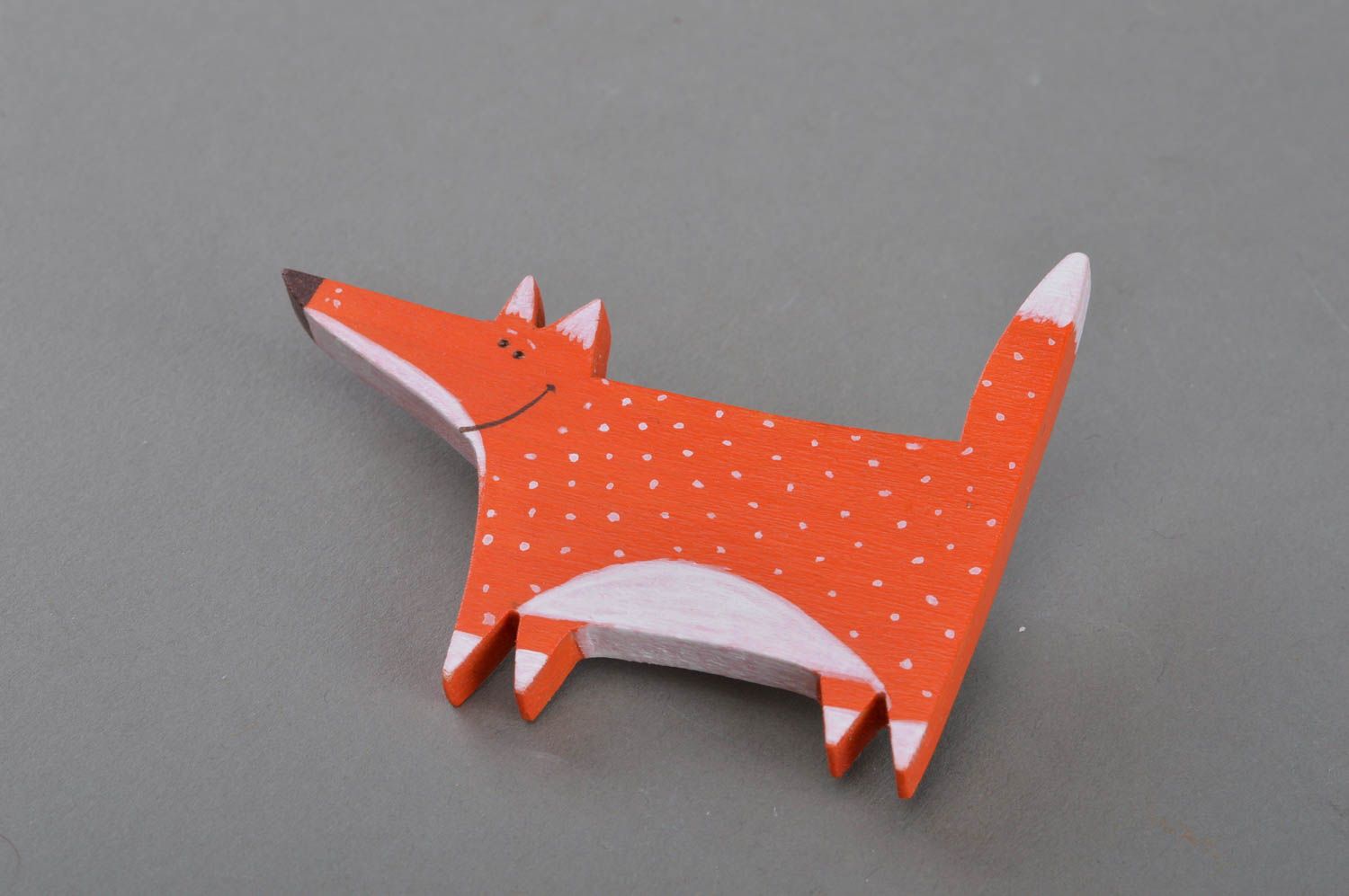 Beautiful funny handmade designer plywood brooch in the shape of red fox photo 1