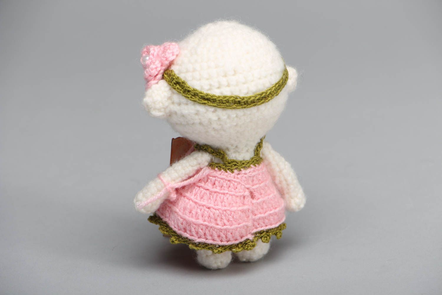 Soft crochet toy bear in dress photo 3