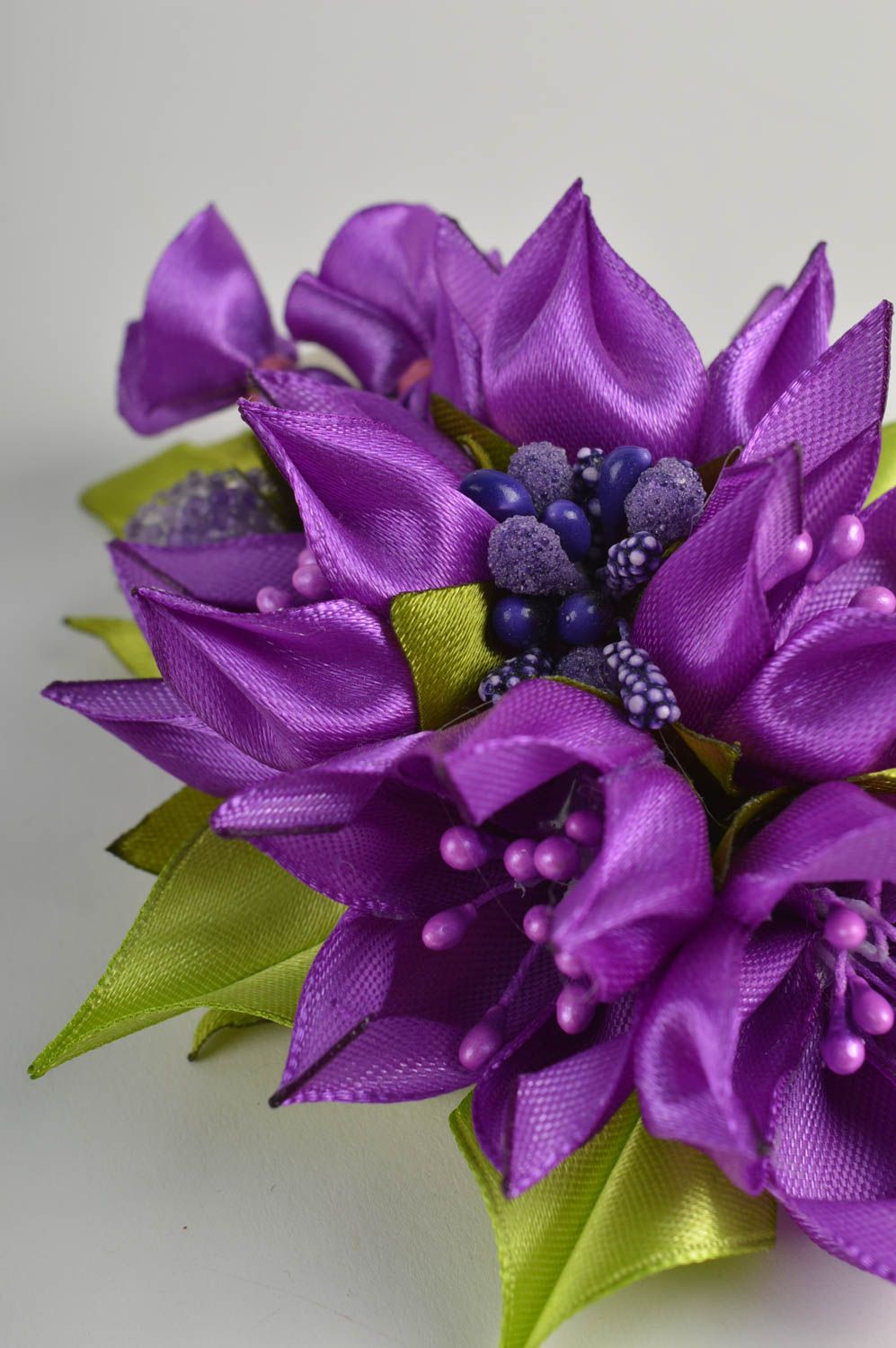 Заколка канзаши ручной работы детское украшение аксессуар для волос фиолетовый фото 5