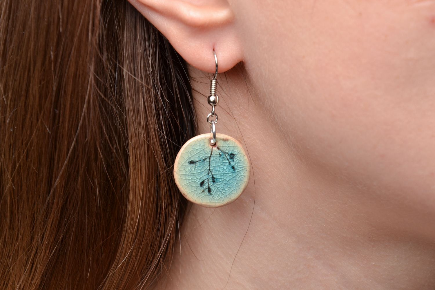 Ceramic earrings with print of plants photo 5