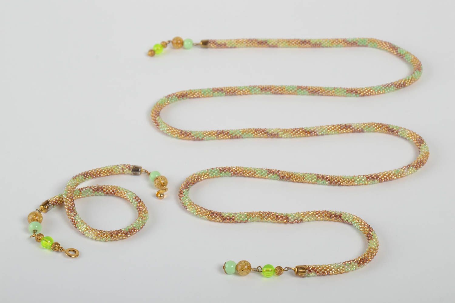 Gentle handmade beaded cord necklace and bracelet designer jewelry for women photo 4