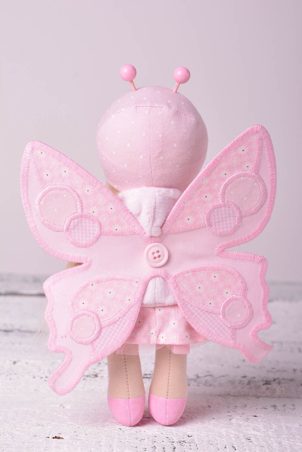 Кукла ручной работы кукла из ткани мягкая кукла из хлопка Розовая бабочка фото 3