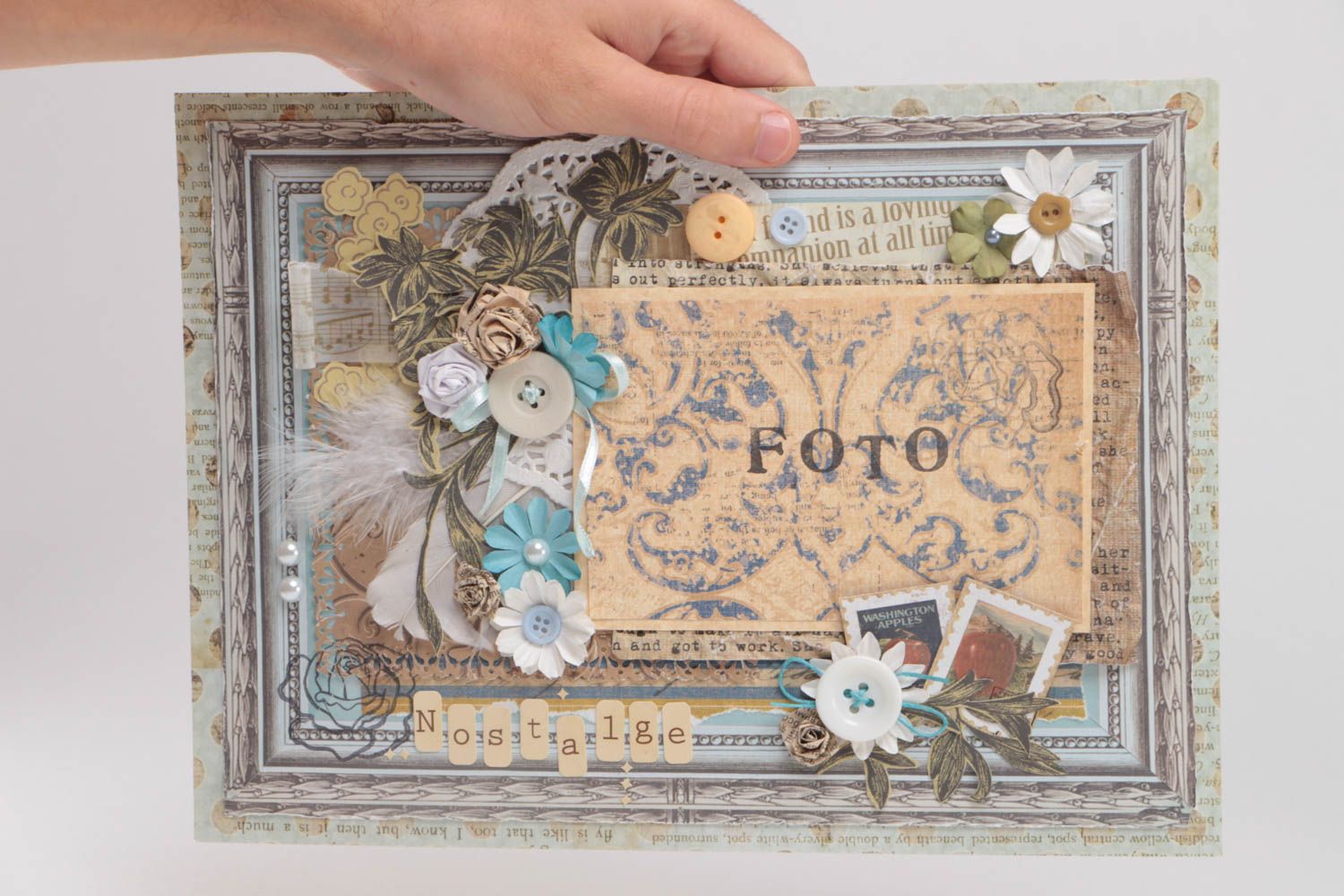 Handmade designer paper and carton scrapbooking photo frame in vintage style photo 5