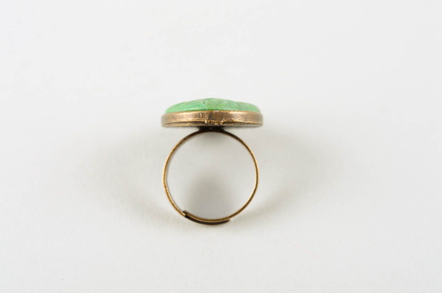 Кольцо ручной работы кольцо для девушек украшение из полимерной глины зеленое фото 5