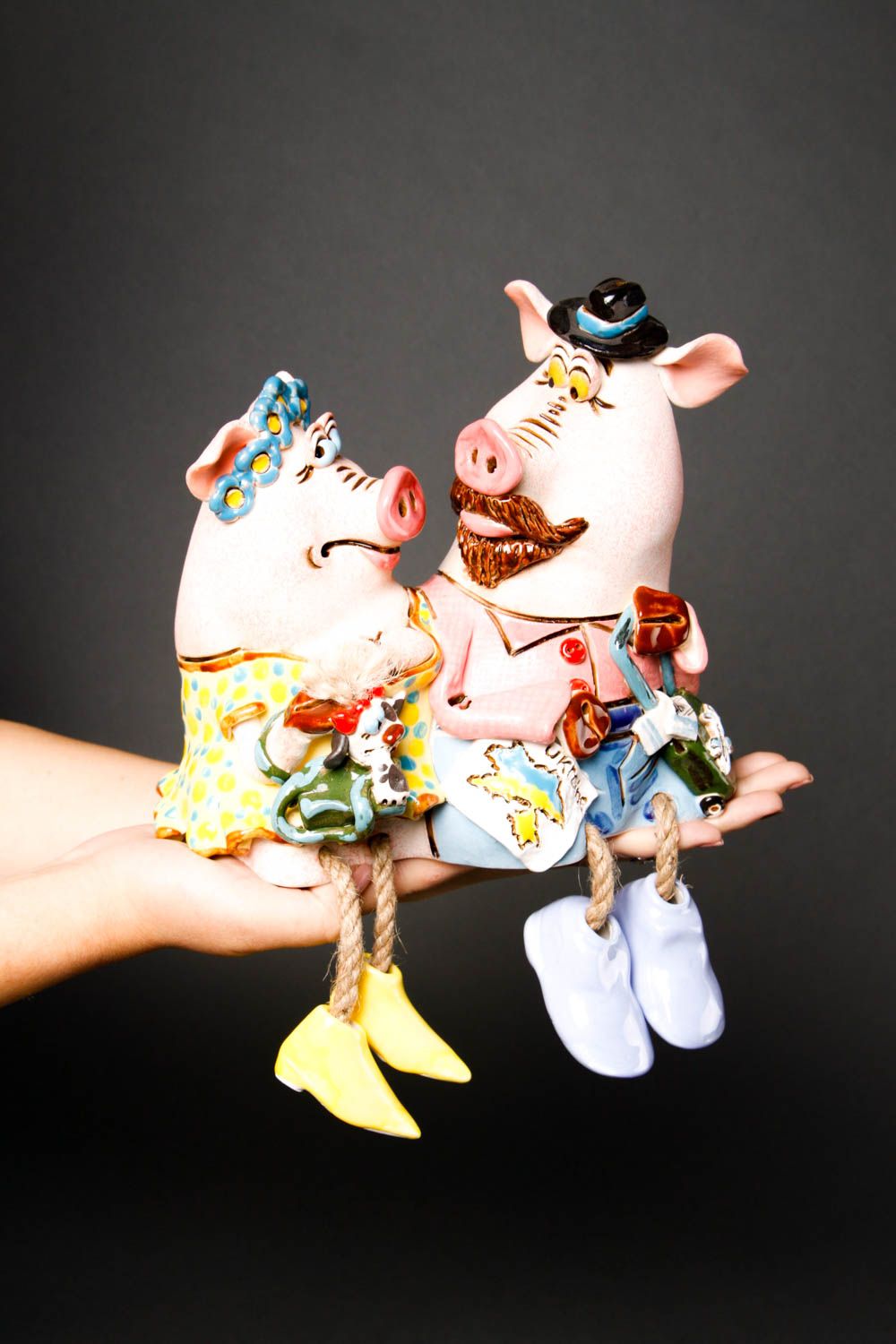 Spardose Schwein handgemachte Keramik lustige Spardose Ton Deko für Interieur foto 2