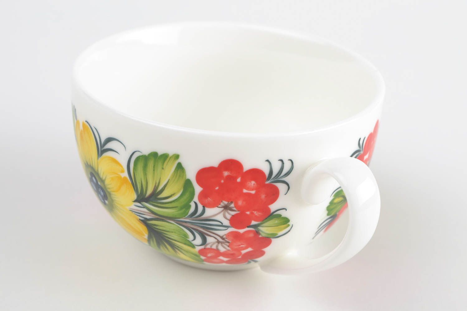 Красивая чашка из фарфора с Петриковской росписью ручной работы авторская 250 мл фото 4
