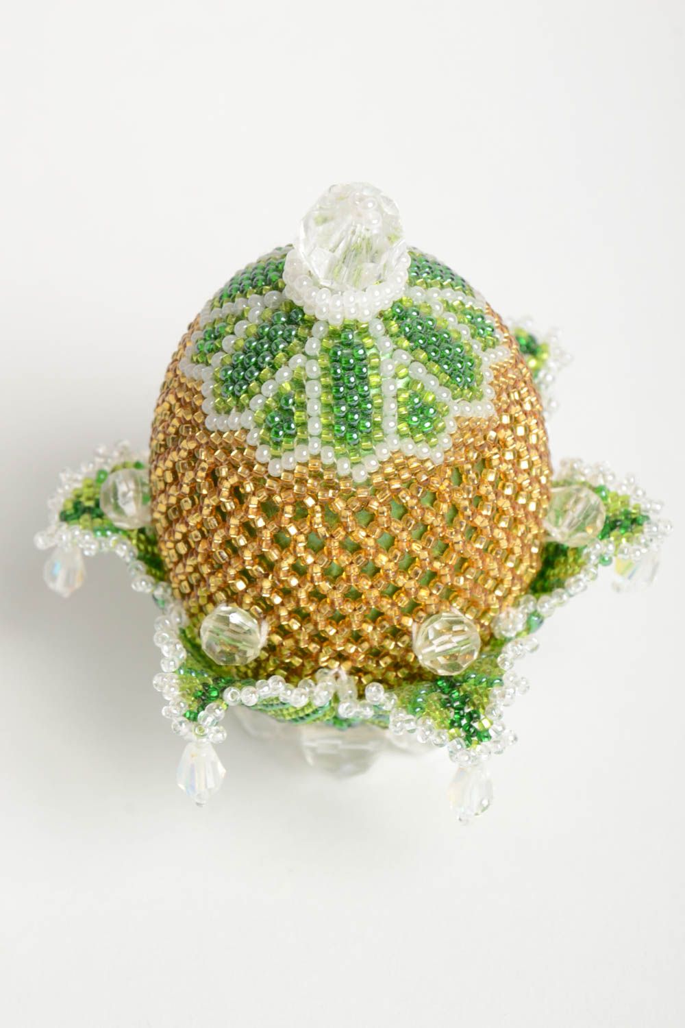Oeuf de Pâques Oeuf décoré fait main en perles de rocaille vert Déco de Pâques photo 5