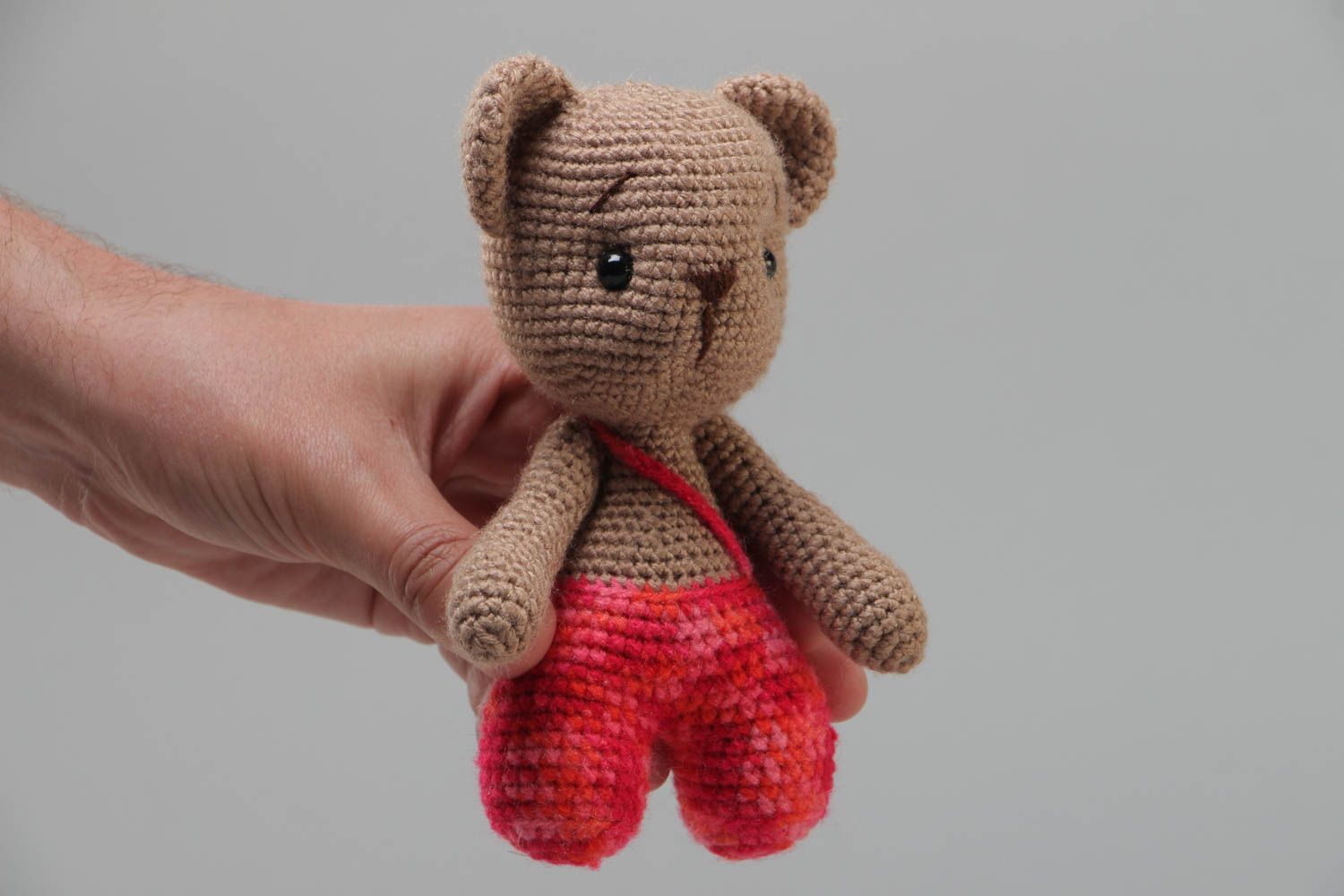 Small handcrafted soft crocheted teddybear for children made using knitting needle photo 5