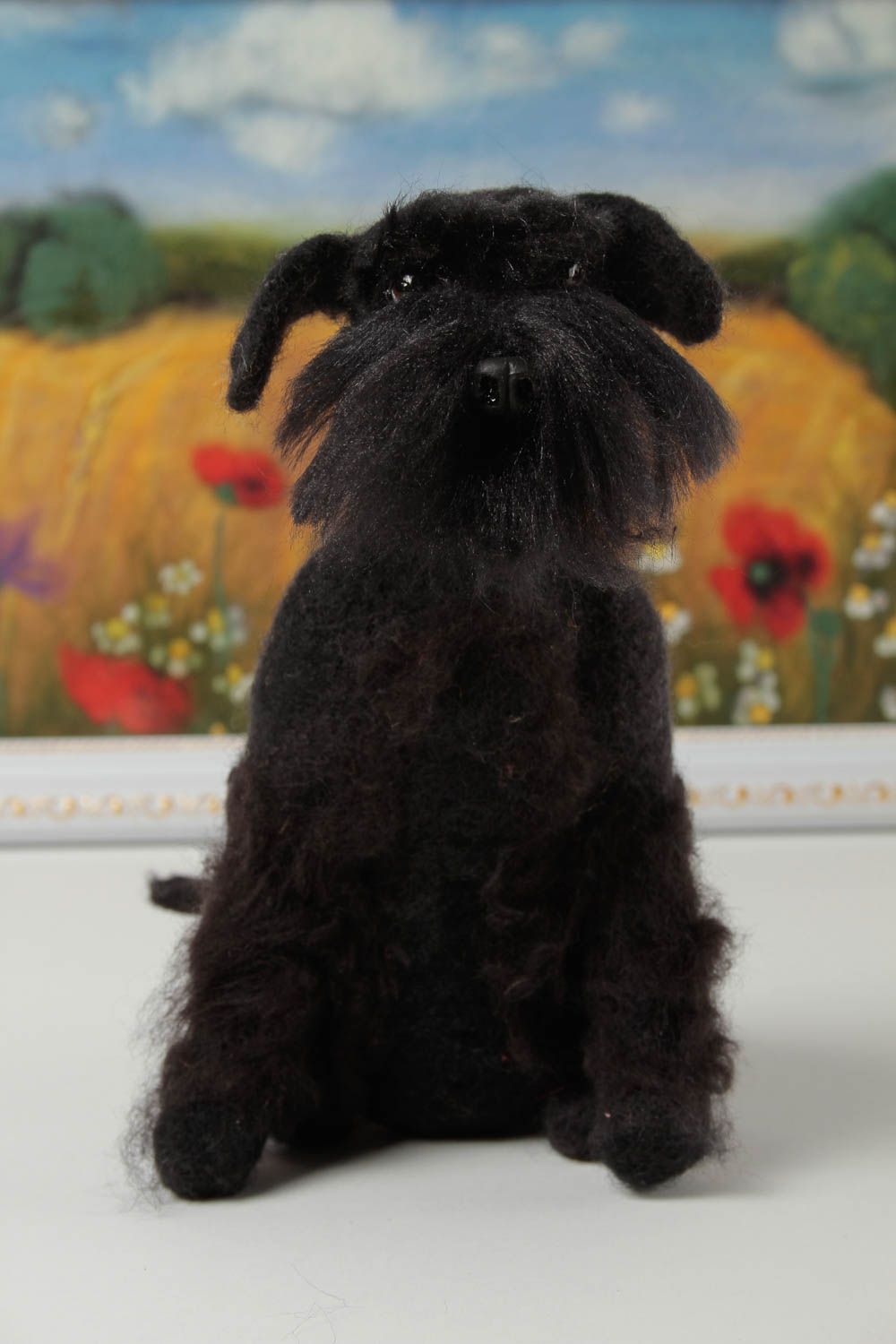 Peluche chien noir faite main Jouet en laine feutrée original Déco maison photo 1