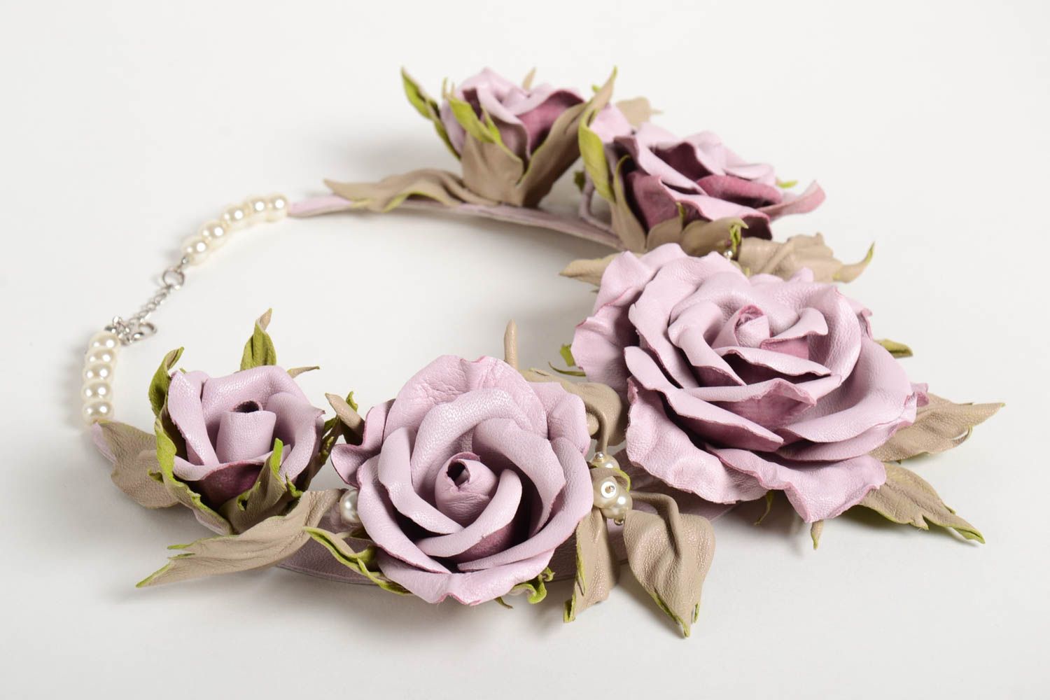 Handmade Leder Collier Modeschmuck Halskette Accessoire für Frauen mit Rosen foto 4