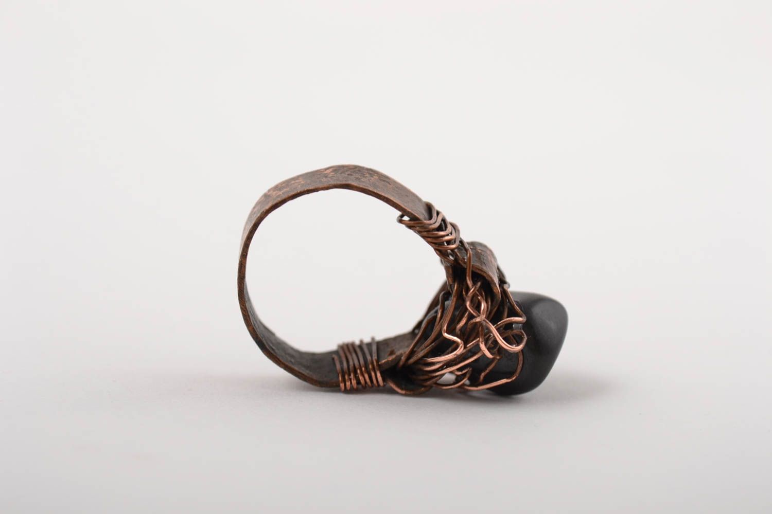 Handmade schöner Kupfer Ring Designer Schmuck Ring mit Stein Achat schwarz foto 5