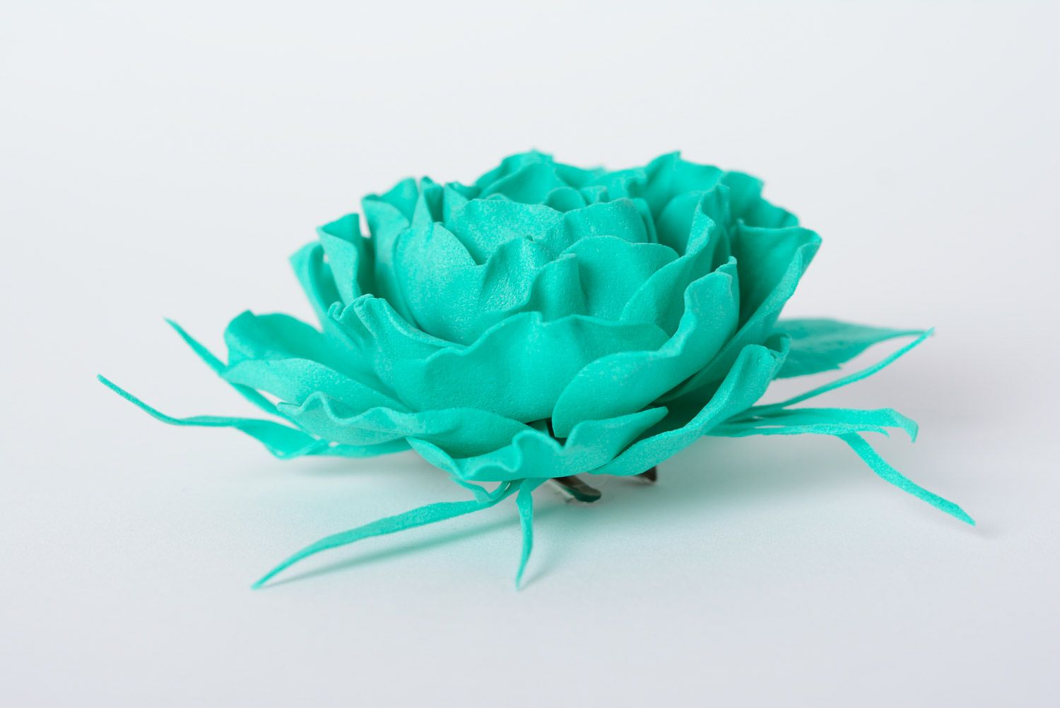 Beautiful handmade foamiran fabric flower hair clip of emerald color photo 3