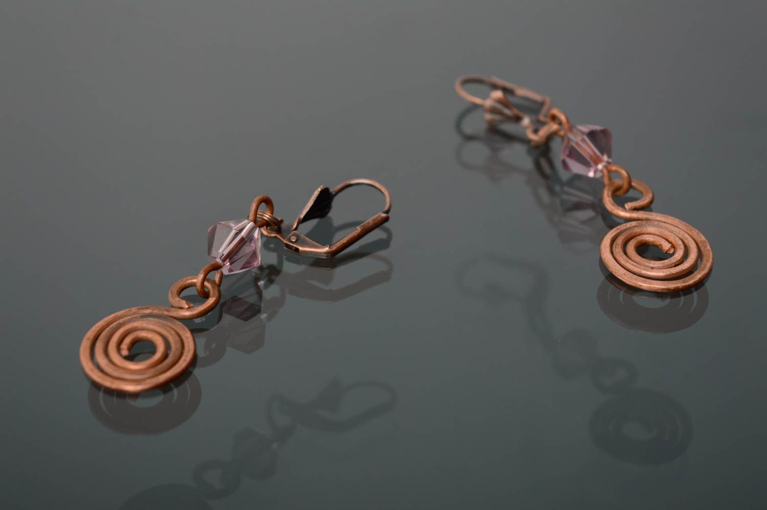 Copper earrings made using wire wrap technqiue photo 1