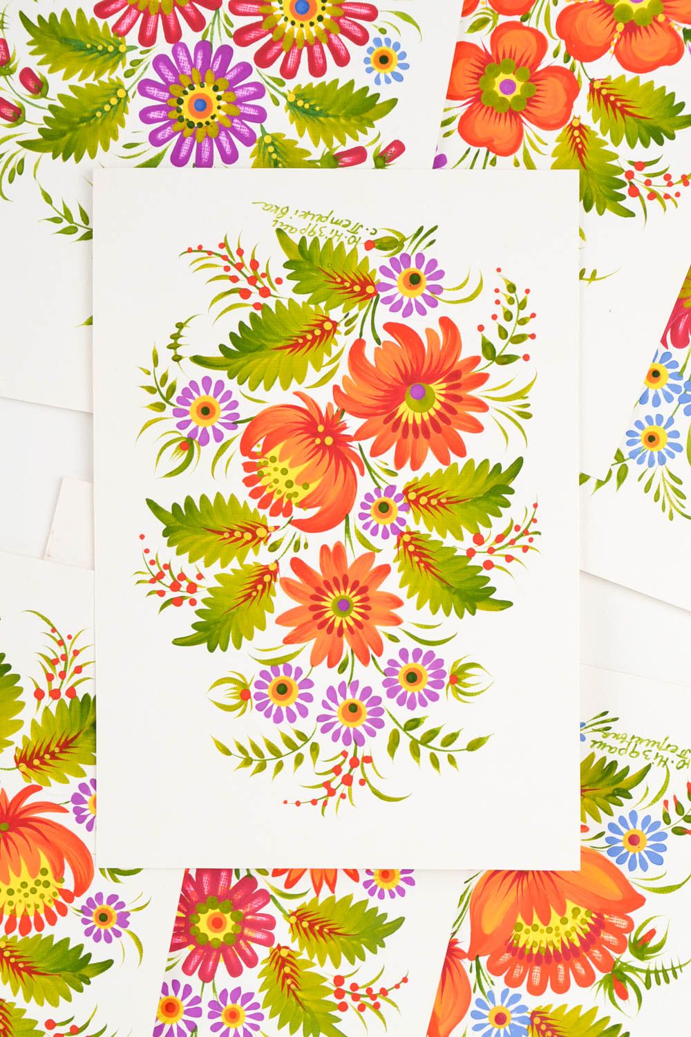 Carte de voeux fait main carton design Cadeau original motif floral gouache photo 3