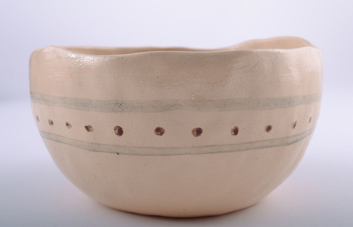 Unusual handmade white clay bowl painted with engobes 0.3 l photo 4